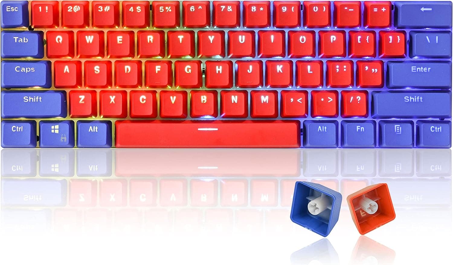 PBT keycap, 104-key Customization, 60% Backlight with Key Puller OEM Configuration American Layout, Suitable for 61/87/104Cherry MX Mechanical Keyboard (keycap only) (Red + Blue)