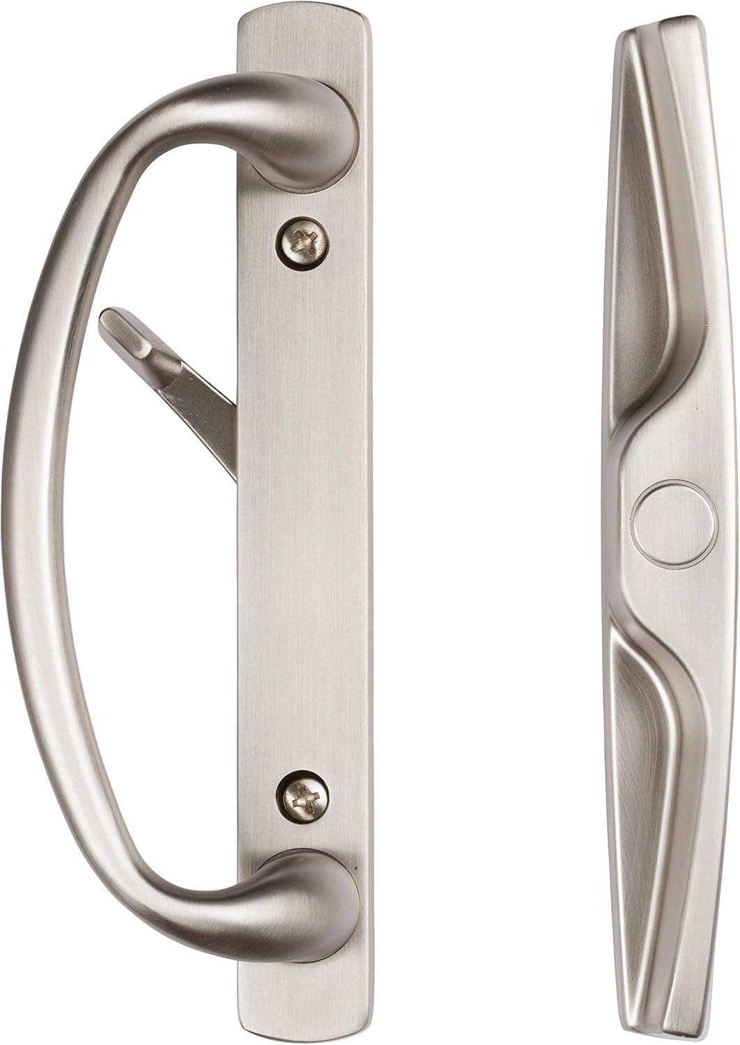 Rockwell Security Euro Charlotte Patio Sliding Door Handle Brushed Nickel Finish Fits 1-3/4 Inch Thick Doors with 3-15/16 Inch Screw Holes with 3 or 4 Holes