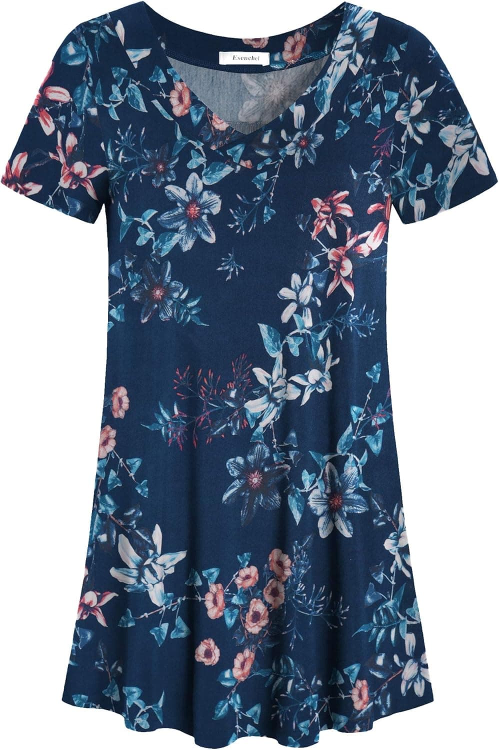 Esenchel Women's V Neck Casual Leggings Shirt Flowy Tunic Top