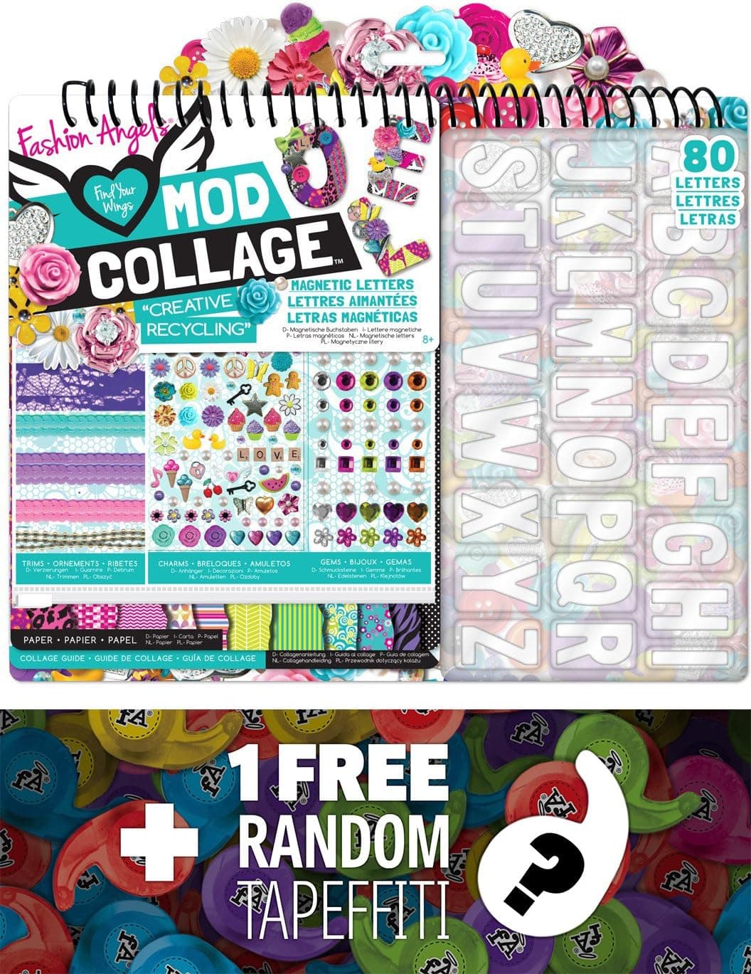 Fashion Angels Magnetic Alphabet Memo Board Mod Collage Creative Recycling - Find Your Wings Series + 1 Free Mini-Tapeffiti Bundle [118707]