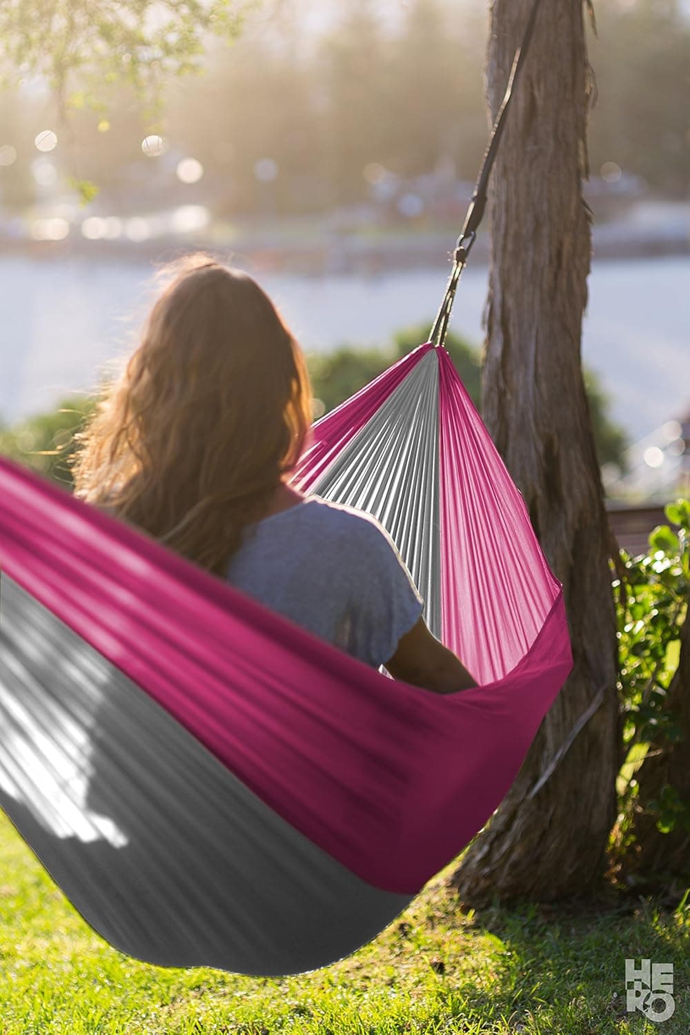 LIGHTWEIGHT CAMPING HAMMOCK – for adults, kids + teens – the popular Mini-Hero by Hero Hammocks is our smaller size for travel - nylon fabric - 400 pound capacity - 9 feet x 4.5 feet