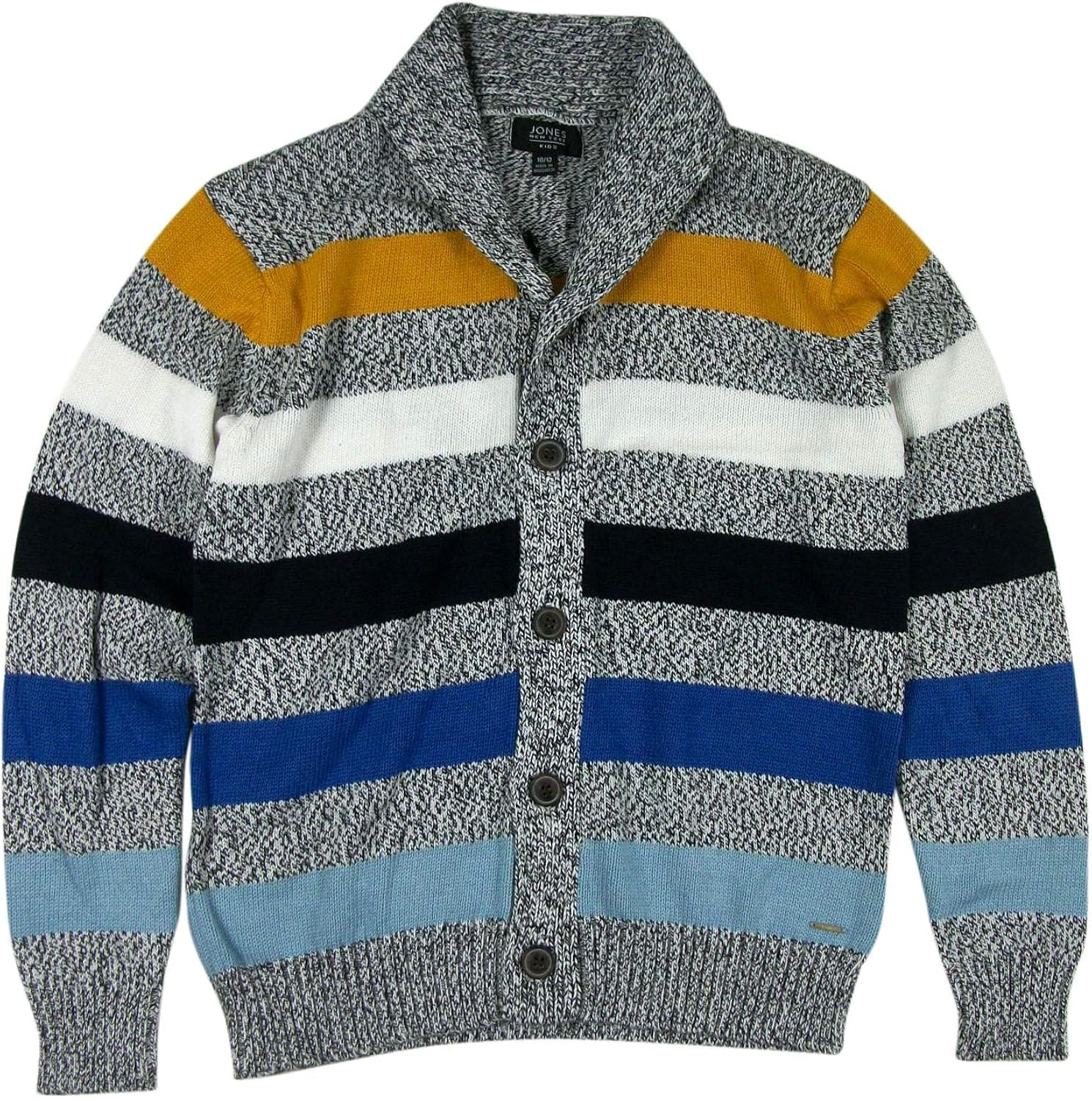 Jones New York Little Boys Shawl Collar Cardigan Sweater Stripe Grey Navy 4