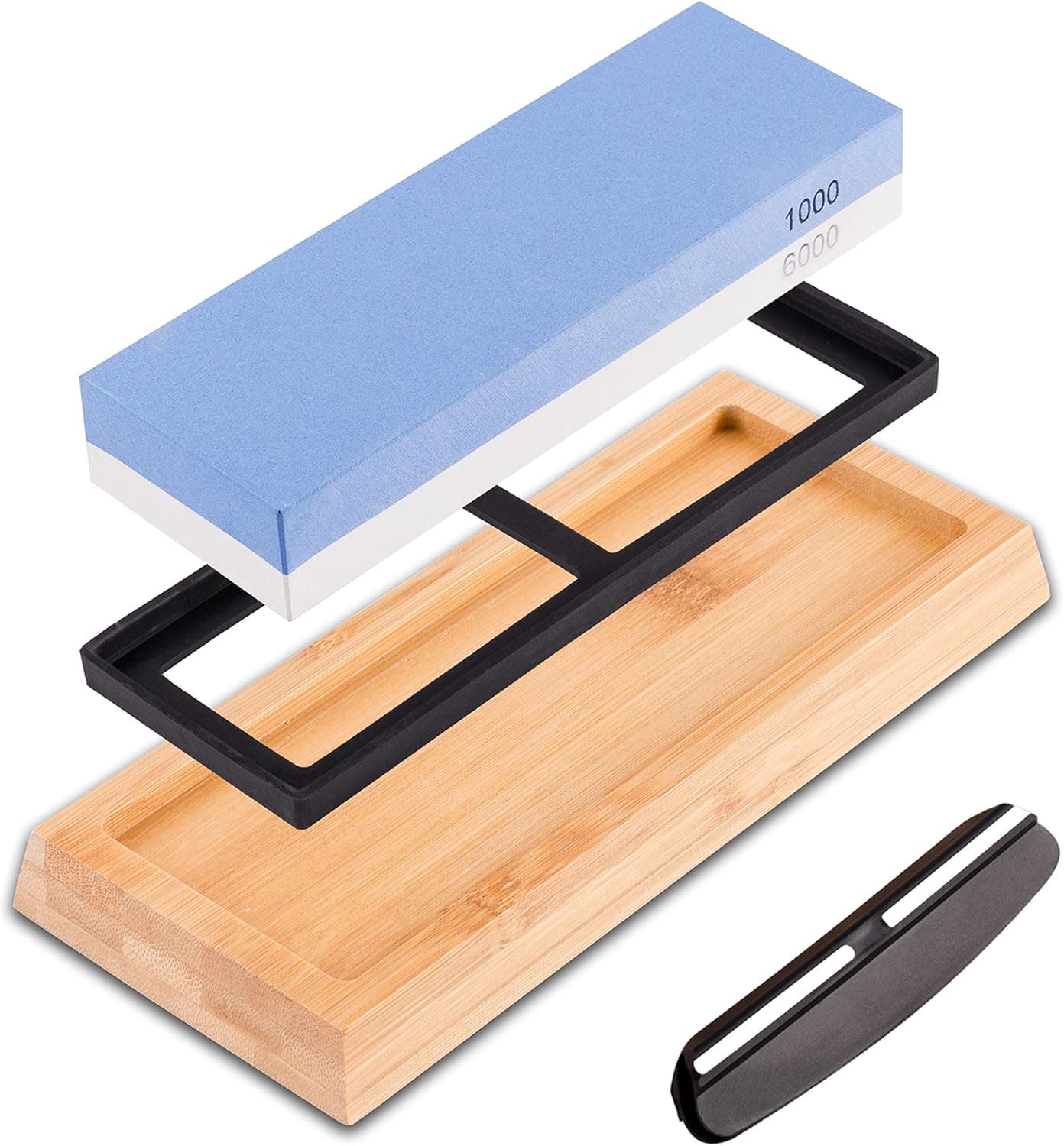Whetstone Sharpening Stone Set - 1000/6000 Grit Sharp Pebble Premium Wetstone Sharpener for Knife Waterstone Knife Sharpener Sets with Bamboo Base & Angle Guide for Kitchen