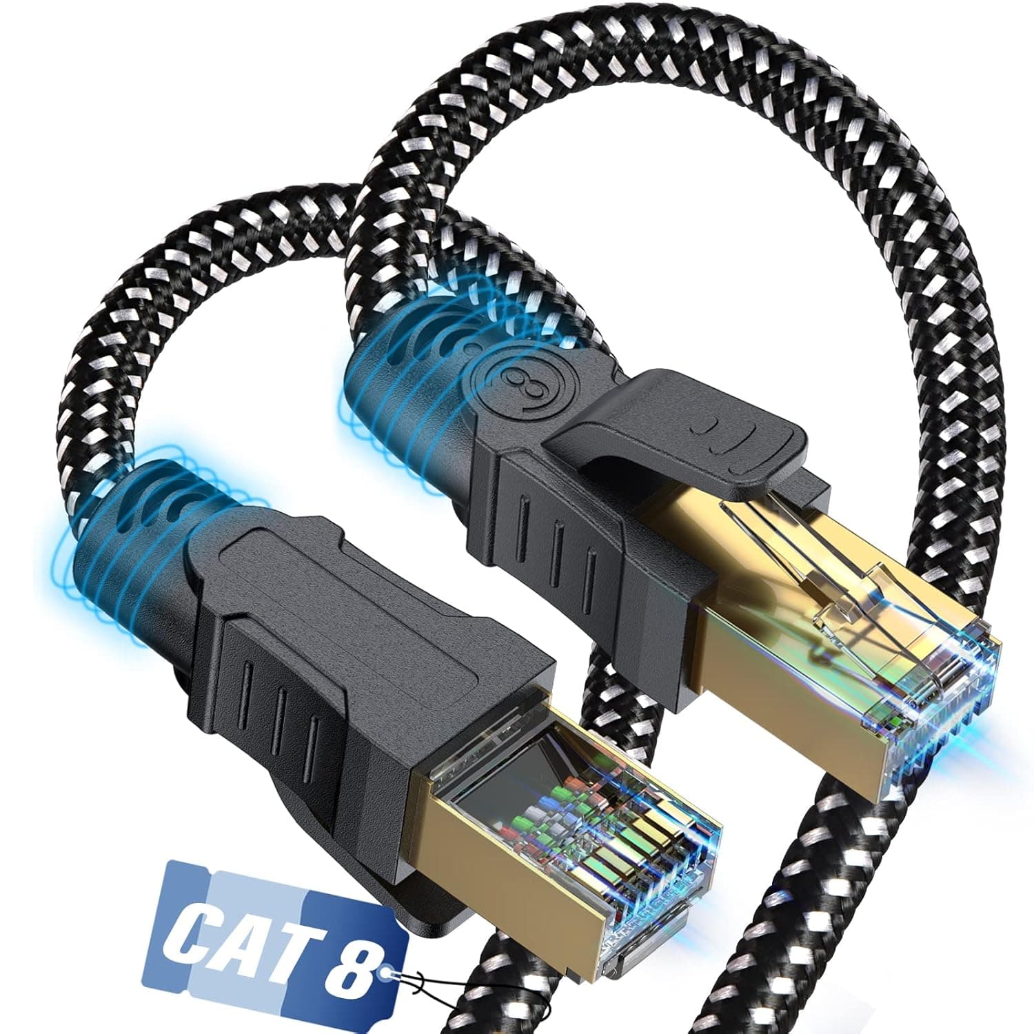 Cat 8 Ethernet Cable 20ft,Nylon Braided High Speed Heavy Duty 40Gbps 2000Mhz 26AWG Network LAN Patch Cord SFTP RJ45 Internet Cable Shielded in Wall, Indoor&Outdoor for PC,TV,Gaming,Router,Modem,PS5/4