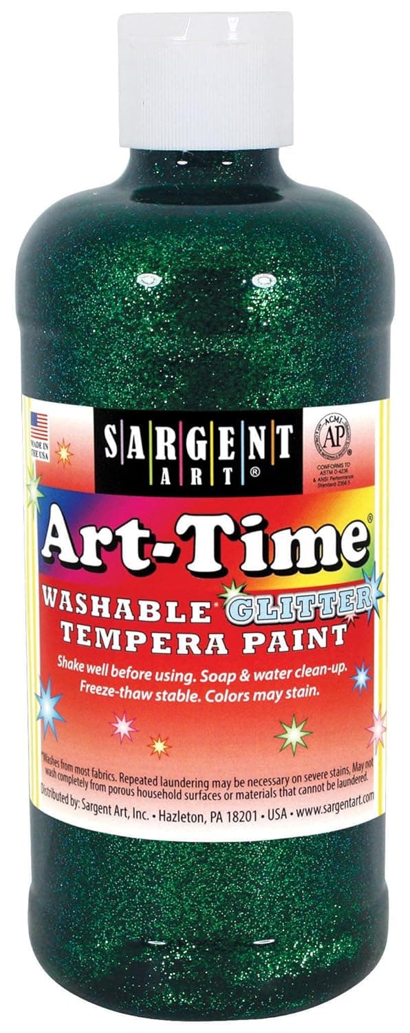 Sargent Art Art-Time Washable Glitter Tempera, 16 oz, Green