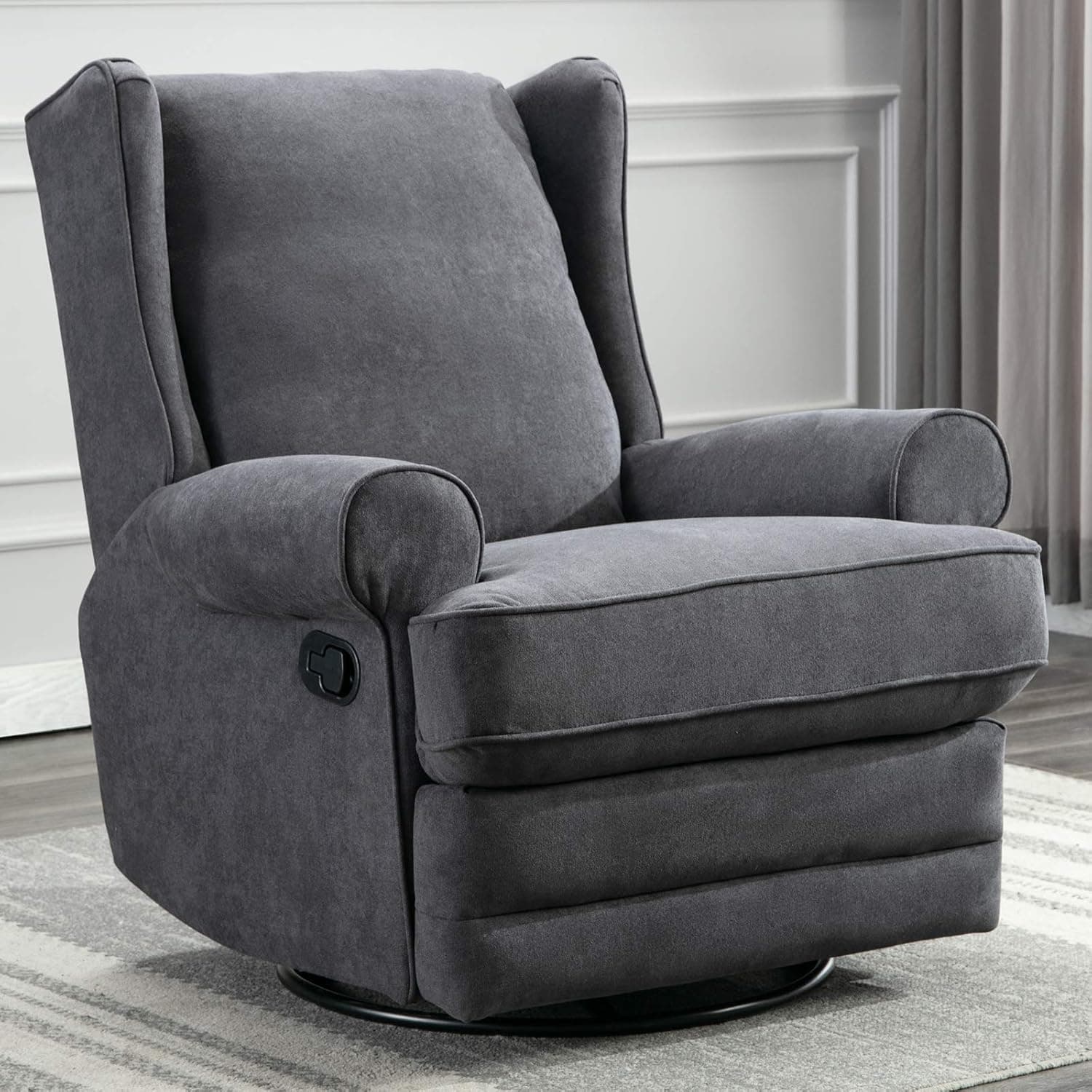 ANJ Swivel Rocker Recliner Chair - Reclining Chair Manual, Single Modern Sofa Home Theater Seating for Living Room (Smoke Grey)