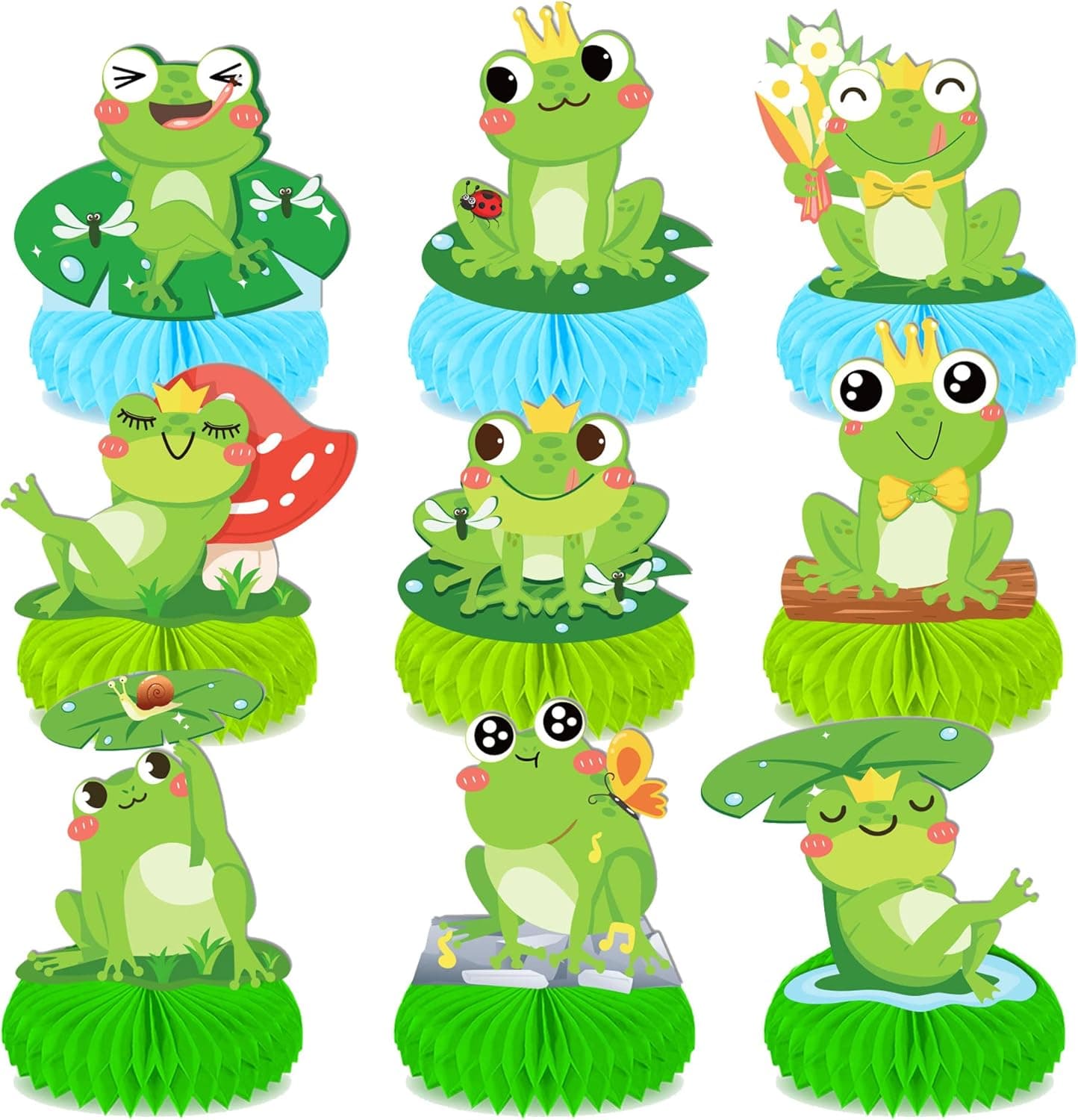 9 Pcs Frog Honeycomb Centerpieces Table Decorationgs, Frog Birthday Decorationgs for Summer Theme Party Decorations, Frog Party Decorations, Frog Party Supplies Photo Props