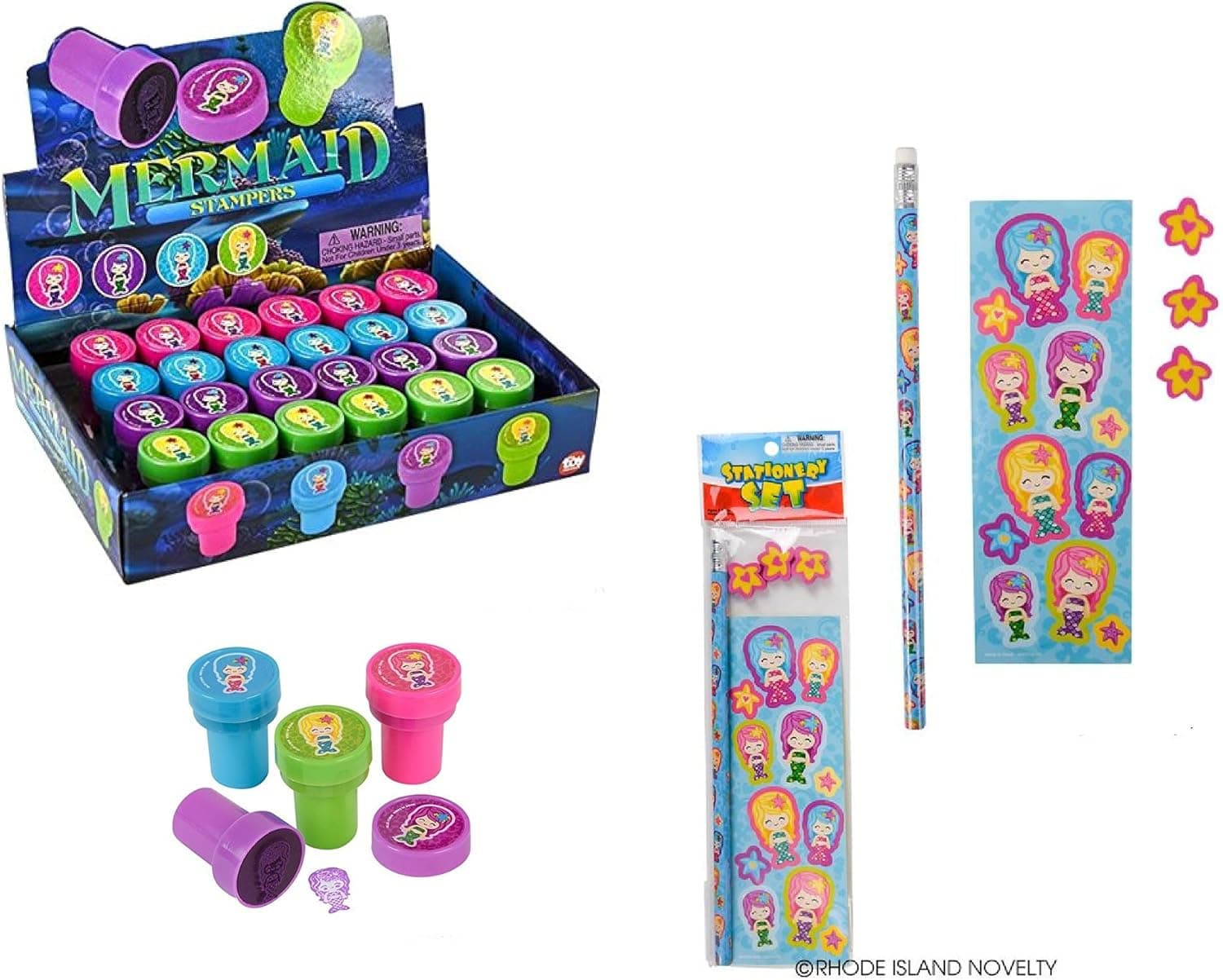 Fun 36 Piece Set of Mermaid Party Favors / 12 Mermaid Stationery Sets & 24 Mermaid Stampers