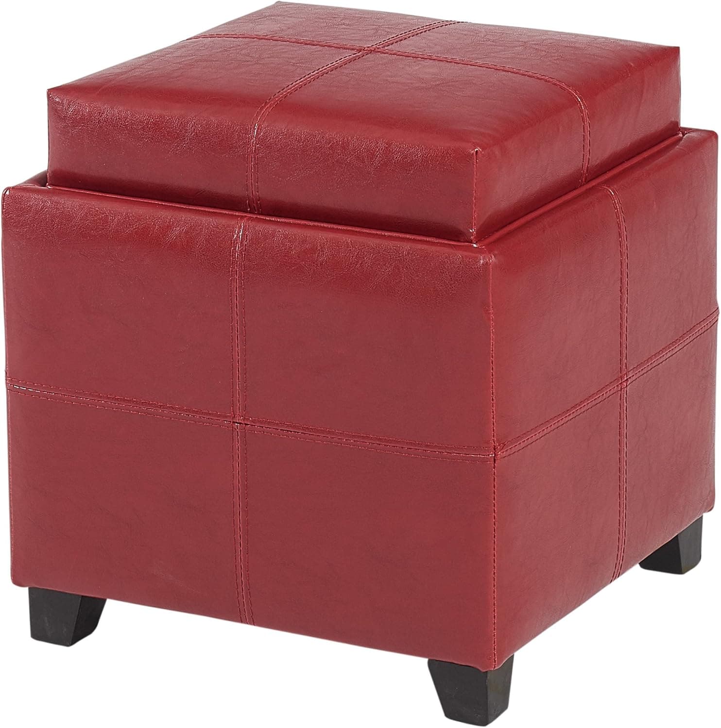 WHI Storage Cube with Reversible Tray Lid, Red ottoman