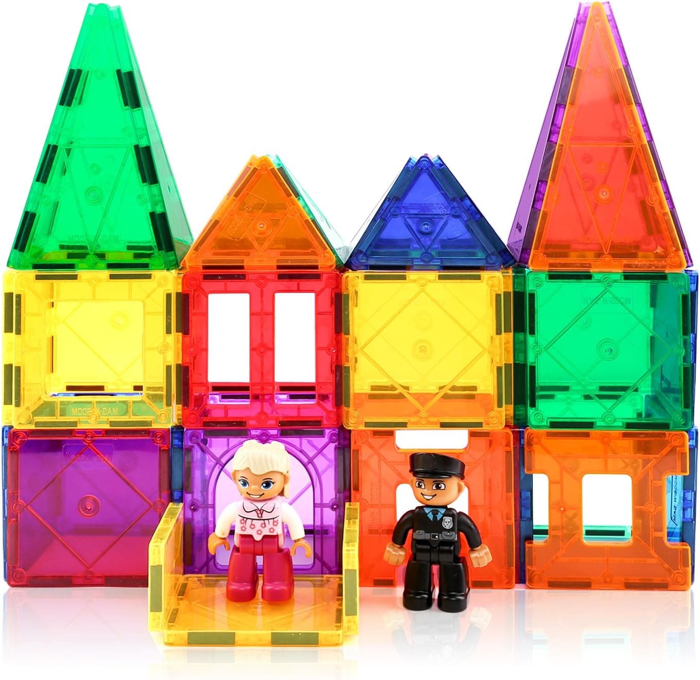 Zooawa Magnetic Tiles Set, 100 Pcs Translucent Building Blocks Plates Construction Educational Toy for Toddlers and Kids - Clear Colors