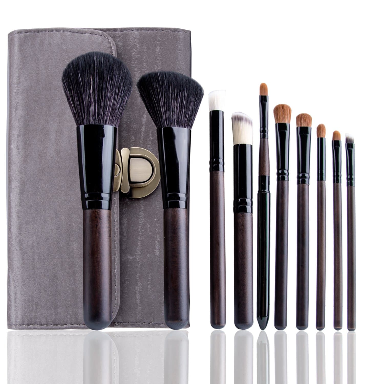 Lospu HY Makeup Brushes 10 Piece Professional Makeup Brush Set with Wood Handles Foundation Powder Blush Concealer Contour Brushes Cruelty Free Premium Synthetic Bristles For Eye and Face Cosmetic