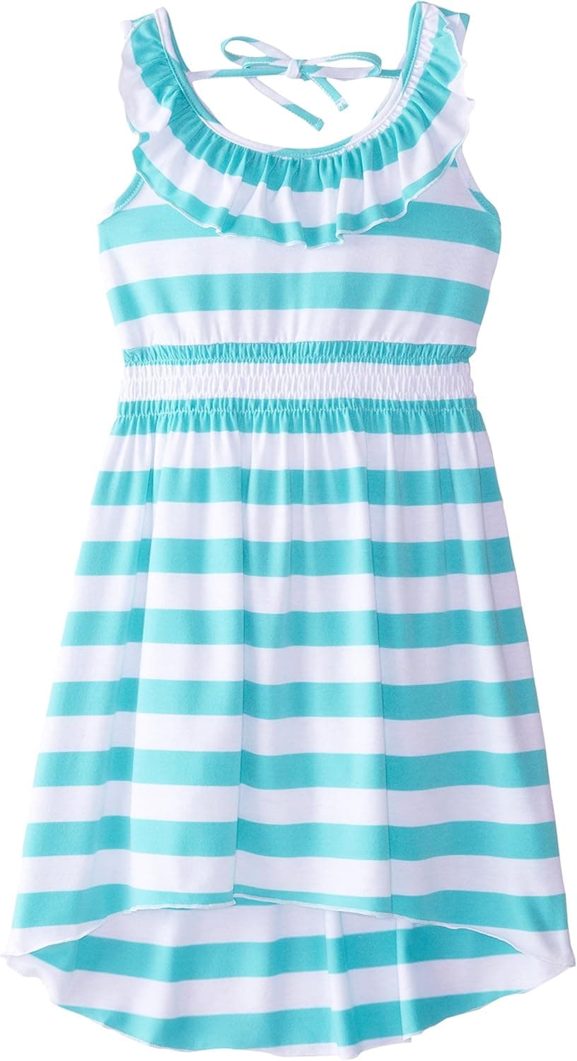 ZUNIE Big Girls' Striped Ruffle Neck Dress