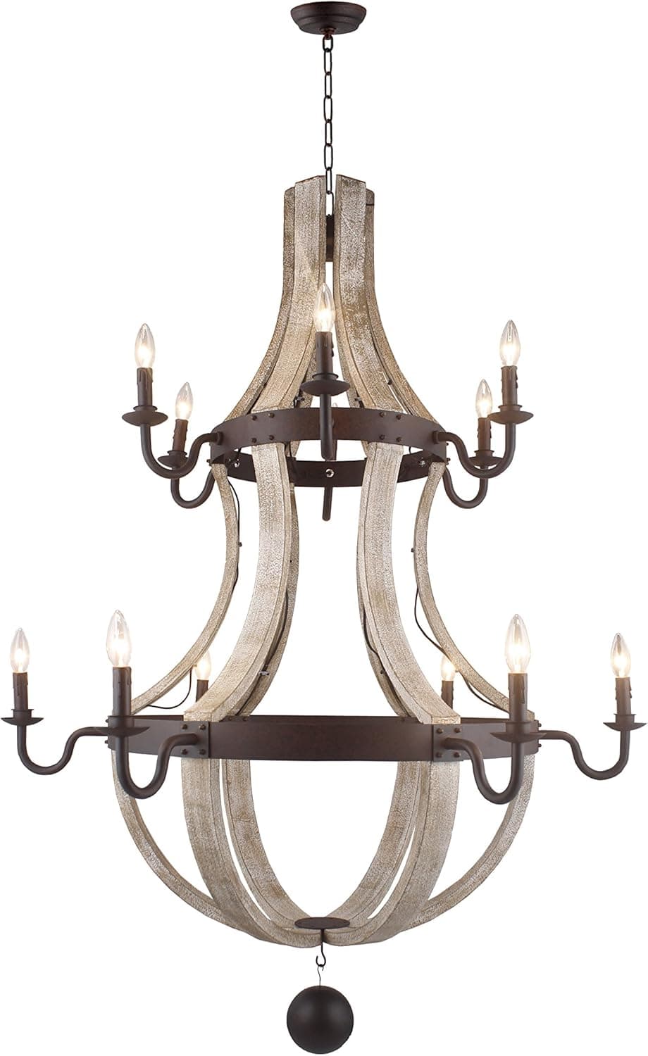 2 Tier Wine Barrel Staves and Hoops Chandelier Openwork Wood French Country Rustic Candle-Style 42" W x 56"H