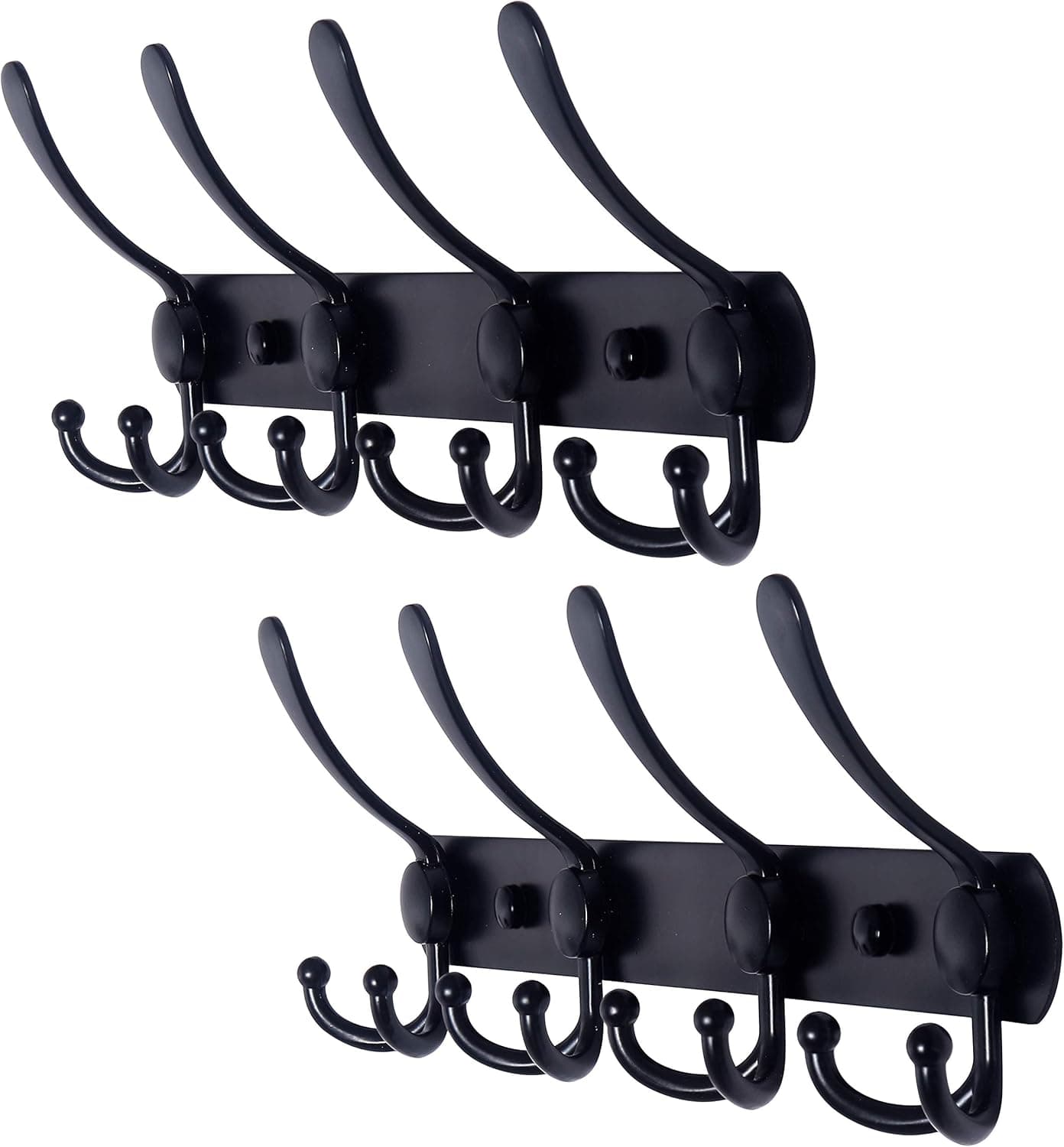 Dseap Coat Rack Wall Mounted - 4 Tri Hooks, Heavy Duty, Stainless Steel, Metal Coat Hook Rail for Coat Hat Towel Purse Robes Mudroom Bathroom Entryway, Black, 2 Packs