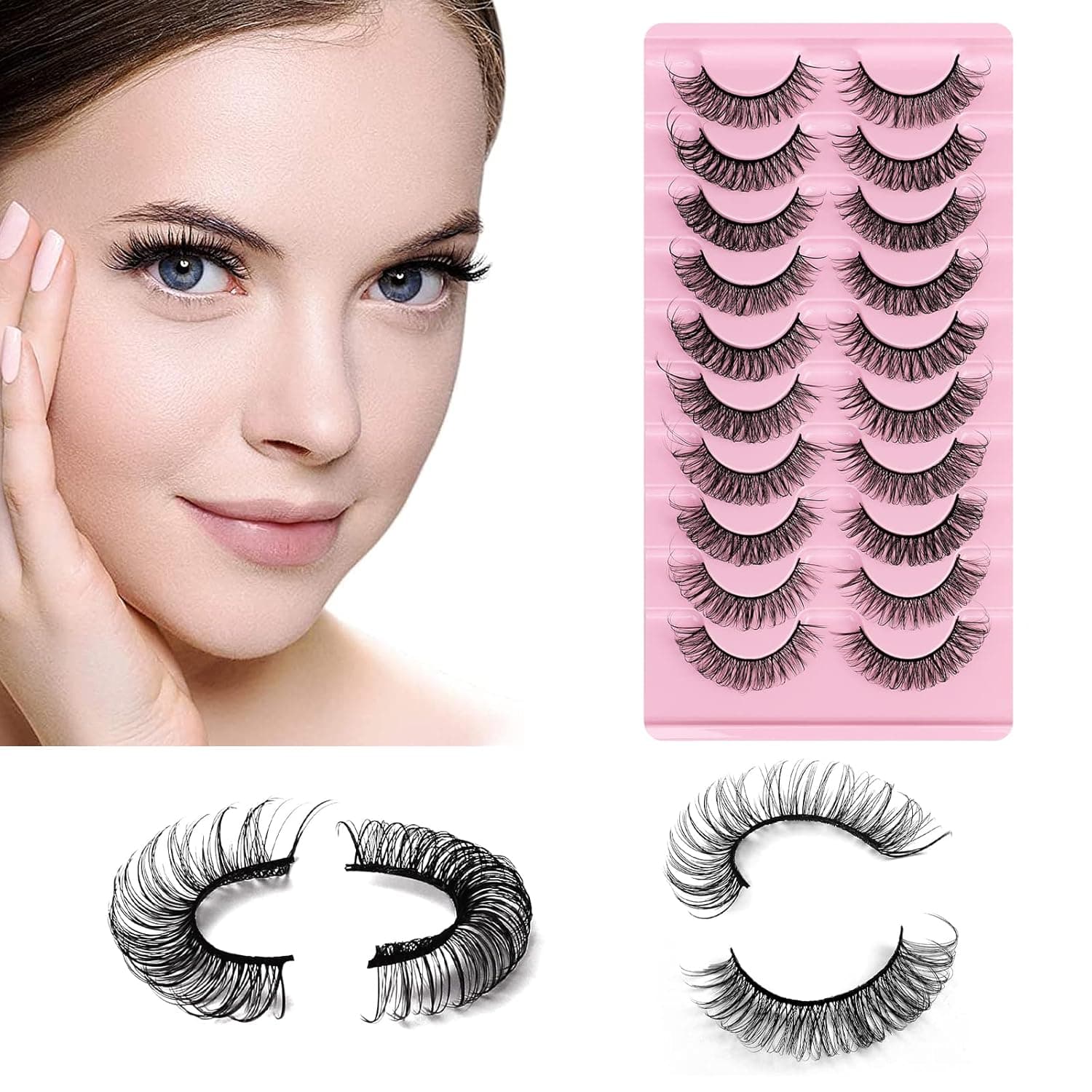 SAOTAENG Russian Strip Lashes Fluffy Natural Look Mink Lashes Cat Eye D Curl that Look Like Eyelash Extension Reusable False Eyelashes Pack