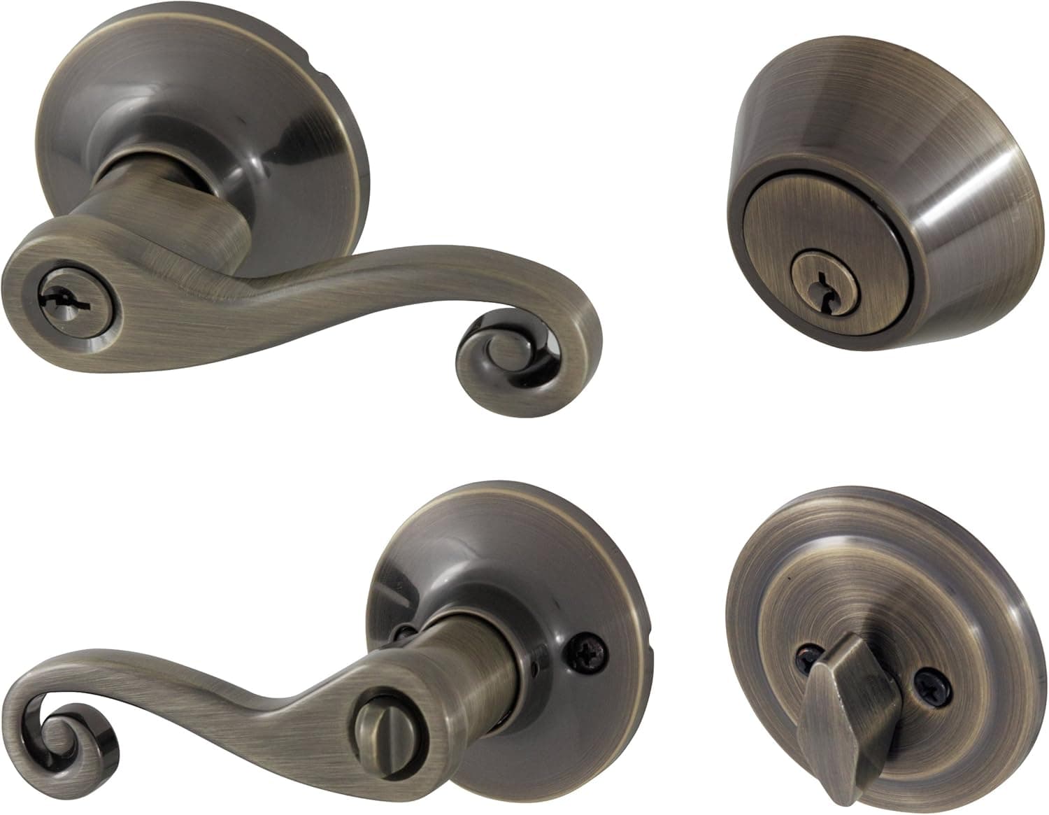 Honeywell 8108105 Scroll Combo Door Lever, Antique Brass