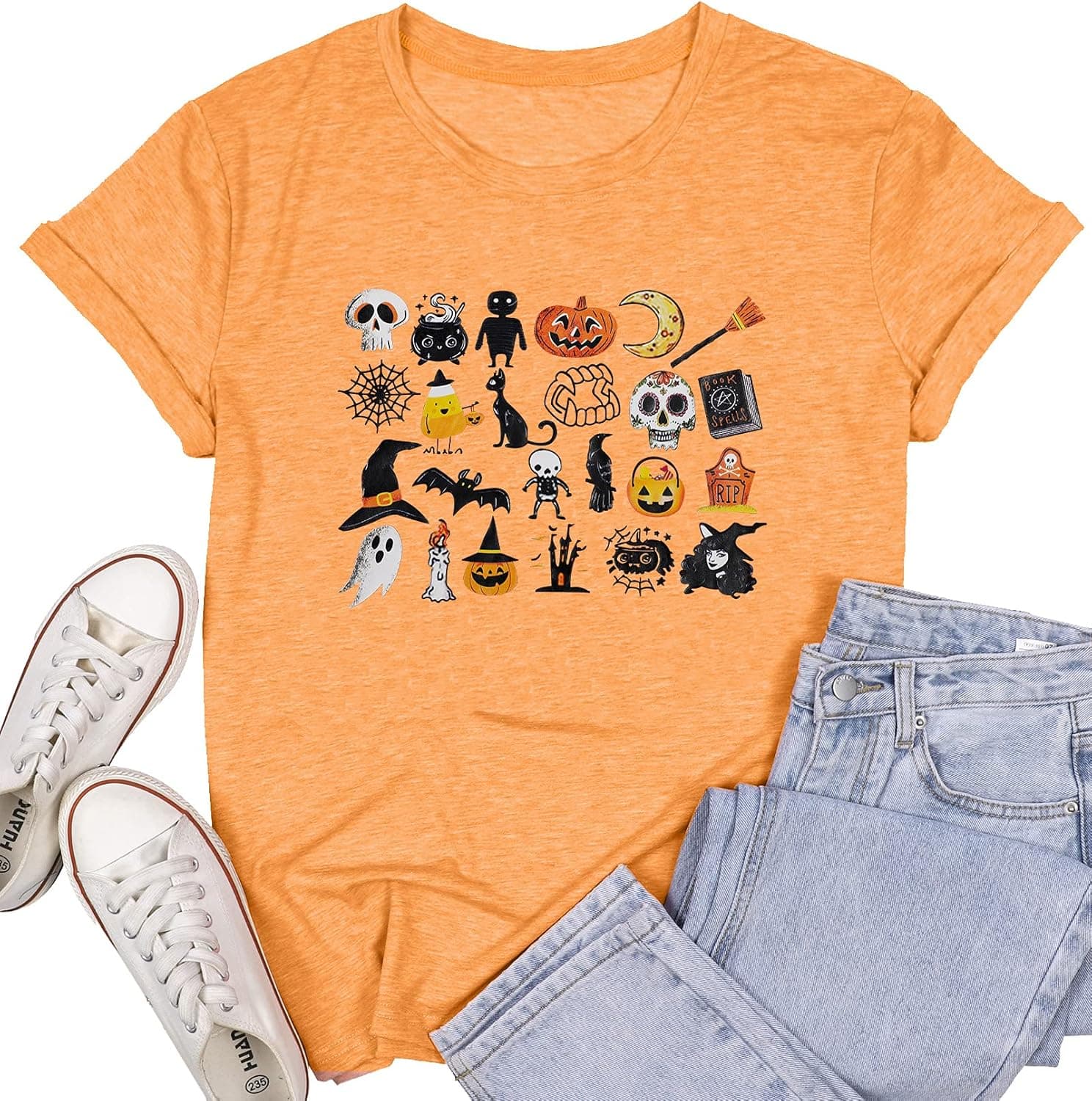 KIDDAD Womens Halloween T-Shirt Happy Halloween Shirt Funny It’s The Little Things Graphic Tee Top Shirts