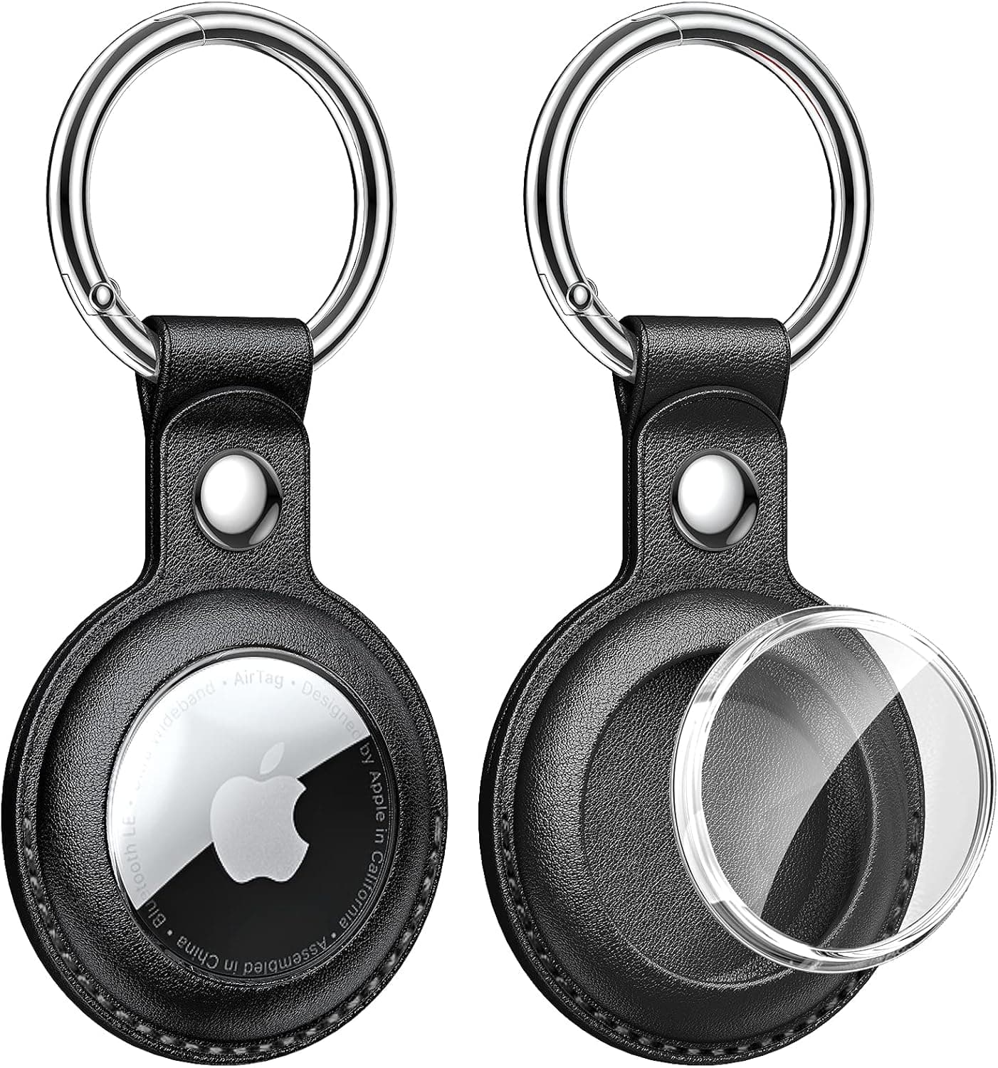 LeYi Compatible for Apple AirTag Holder, AirTag Case [2 Pack], Protective PU Leather 360 Full Body AirTags Keychain, Air Tag Holder Tracker Cover, AirTag Key Ring, AirTag Dog Collar, Black