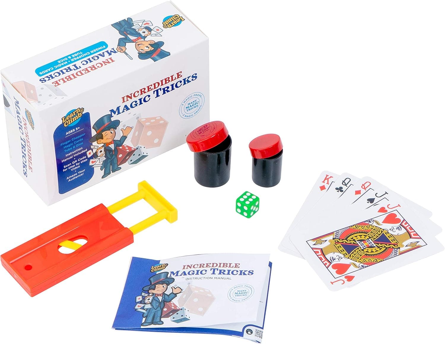 Learn & Climb Incredible Magic Tricks for Kids Ages 7,8-10-Set of 3 Tricks kit Includes Tube & Dice Trick, Finger Chopper Trick, Magical Mind Reading Cards Illusion & Easy to Follow Instructions.