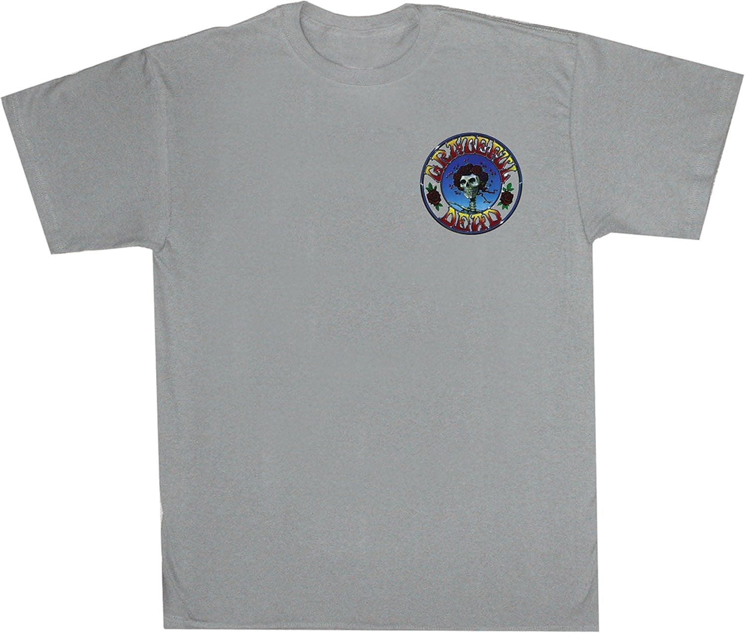 A&E Designs Grateful Dead T-Shirt Skull and Roses Silver Tee