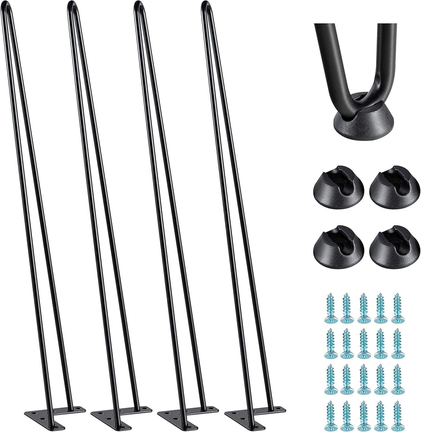 28 Inch 2 Rod Heavy Duty Hairpin Legs, Metal Hair Pin Furniture Legs Black Powder Coating Finish Industrial Modern Table Legs for DIY Tables, Desks,Dinning desk, Counter Tops, Kitchen Tables,Set of 4.