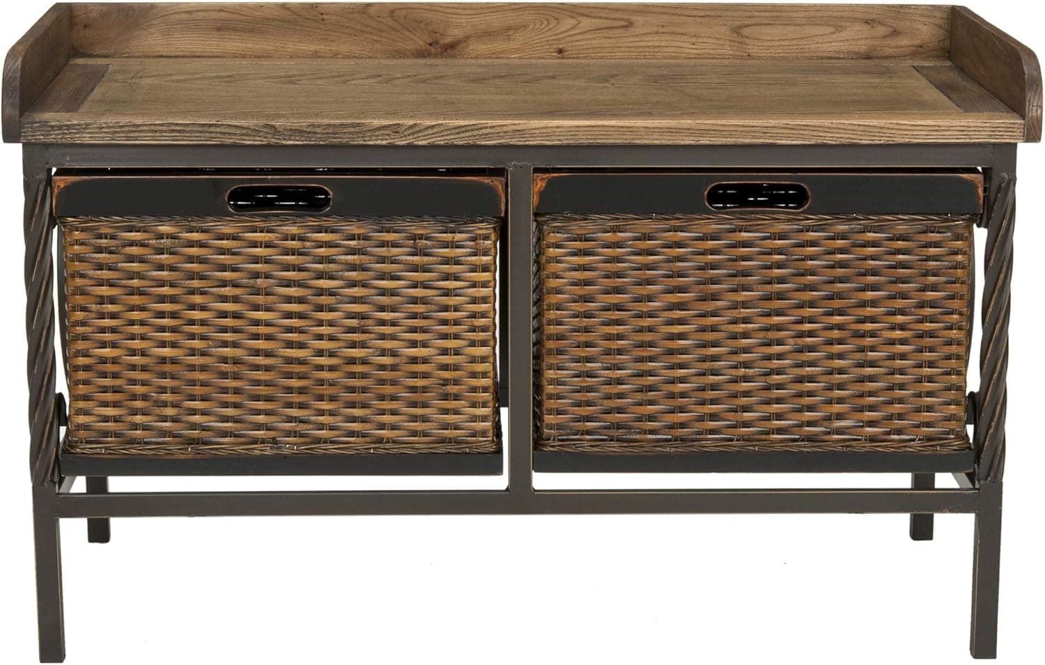 Safavieh American Homes Collection Noah Antiqued Pewter and Oak Storage Bench