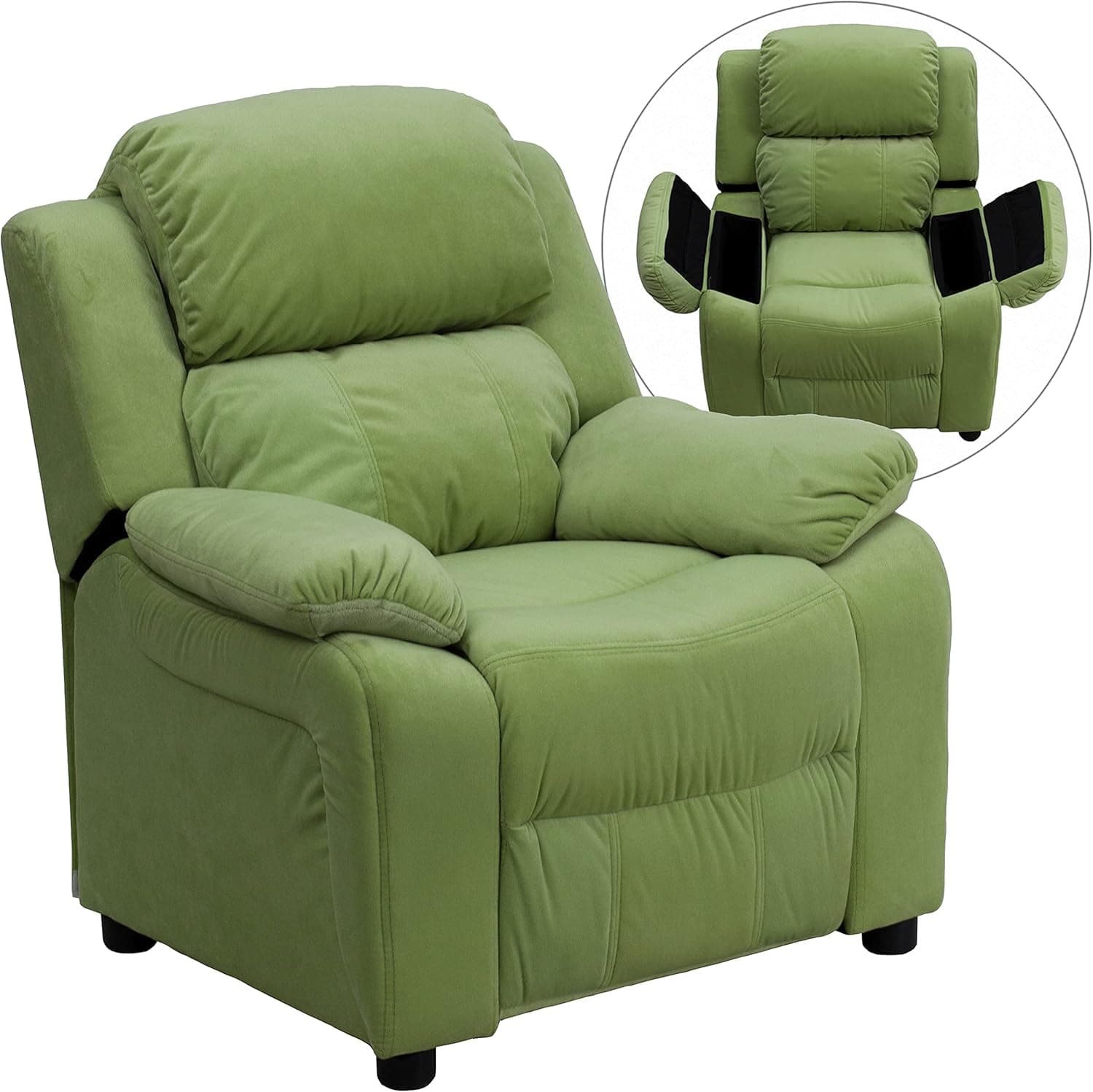 Flash Furniture Charlie Deluxe Padded Contemporary Avocado Microfiber Kids Recliner with Storage Arms