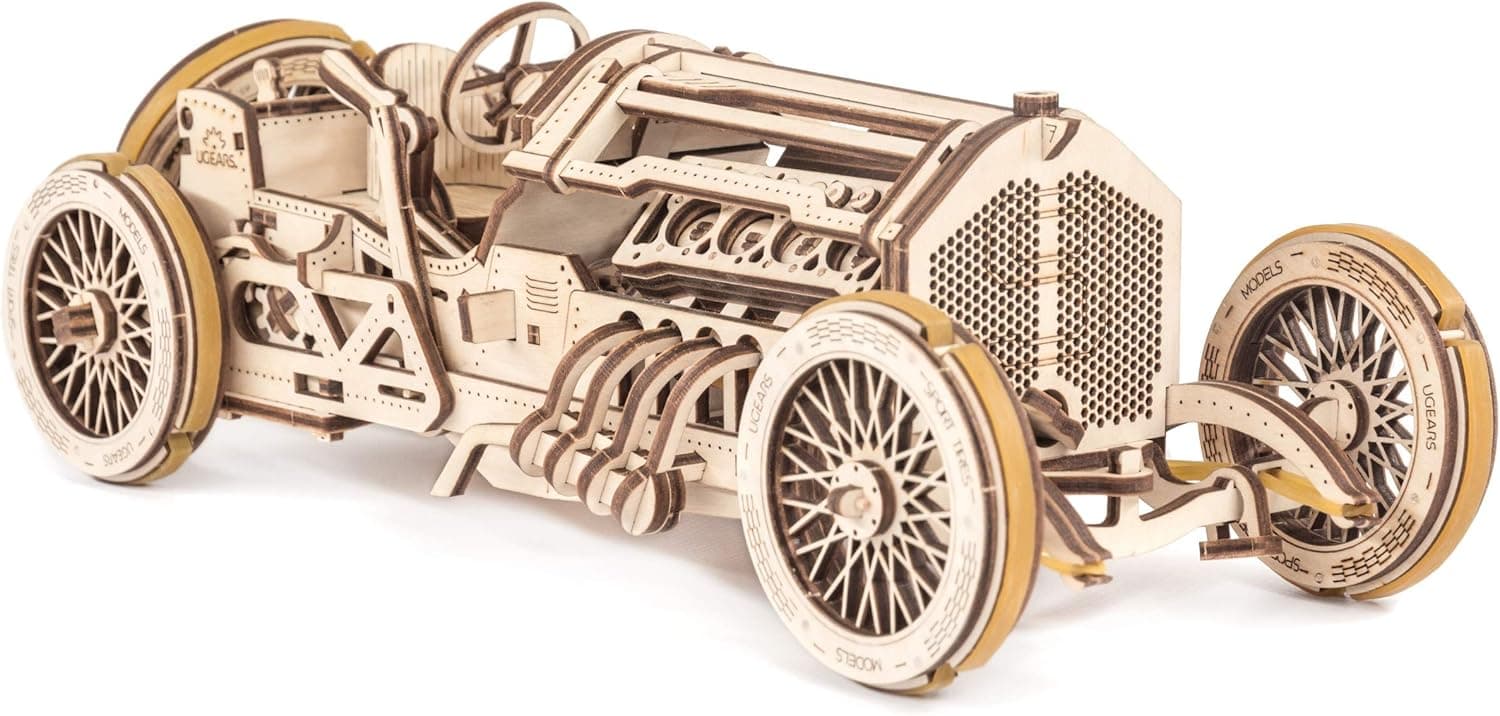 UGEARS Mechanical Models 3-D Wooden Puzzle - Mechanical U-9 Grand Prix Car Perfect Father's Day Gift Idea