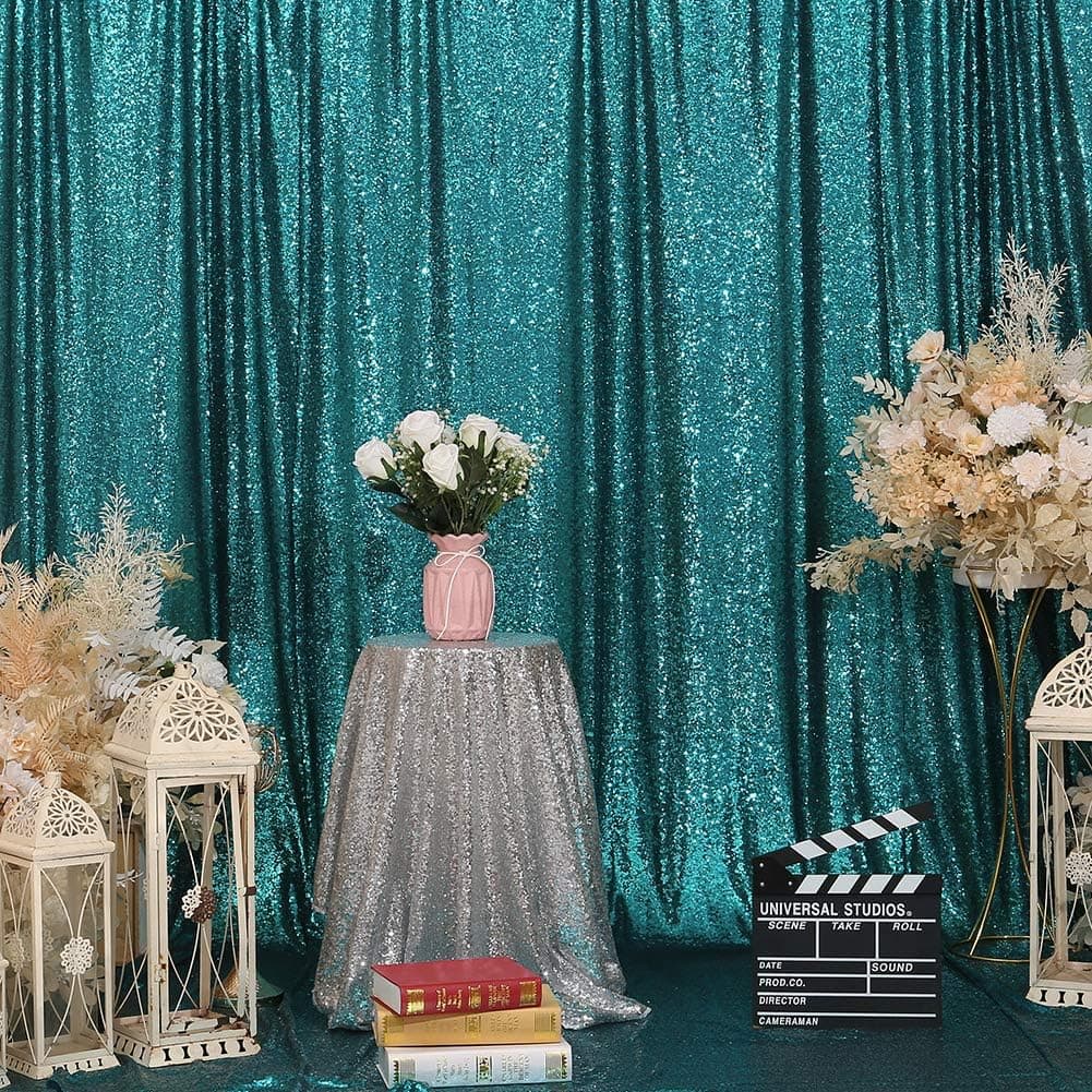 SquarePie Sequin Backdrop 6FT x 8FT Teal Background Sparkly Curtain for Wedding Party