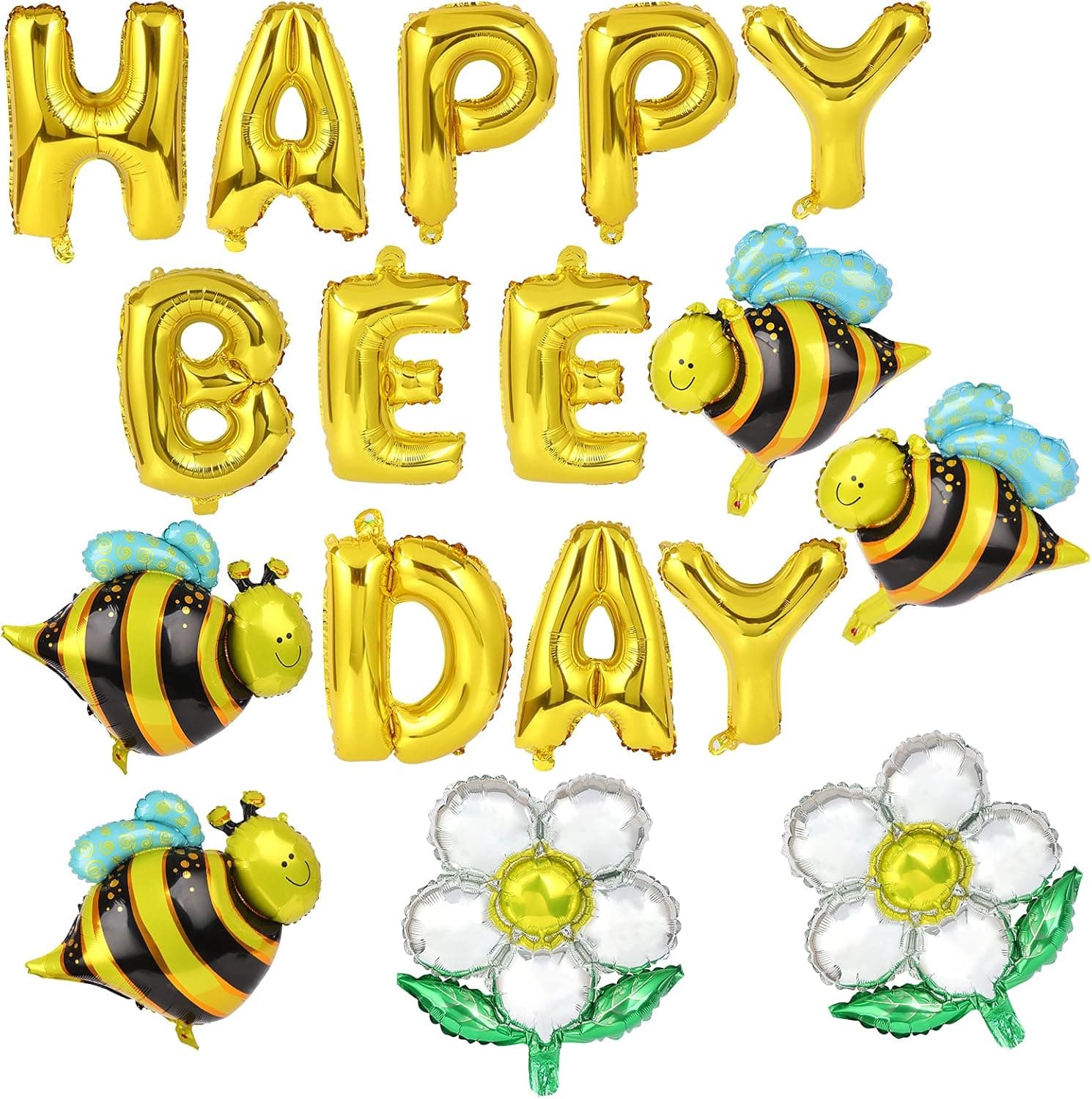 Bee Day Balloons Happy Bee Day Balloons Bee Foil Balloons Letters Flower Balloons for Bee Day Bee Party Birthday Decoration