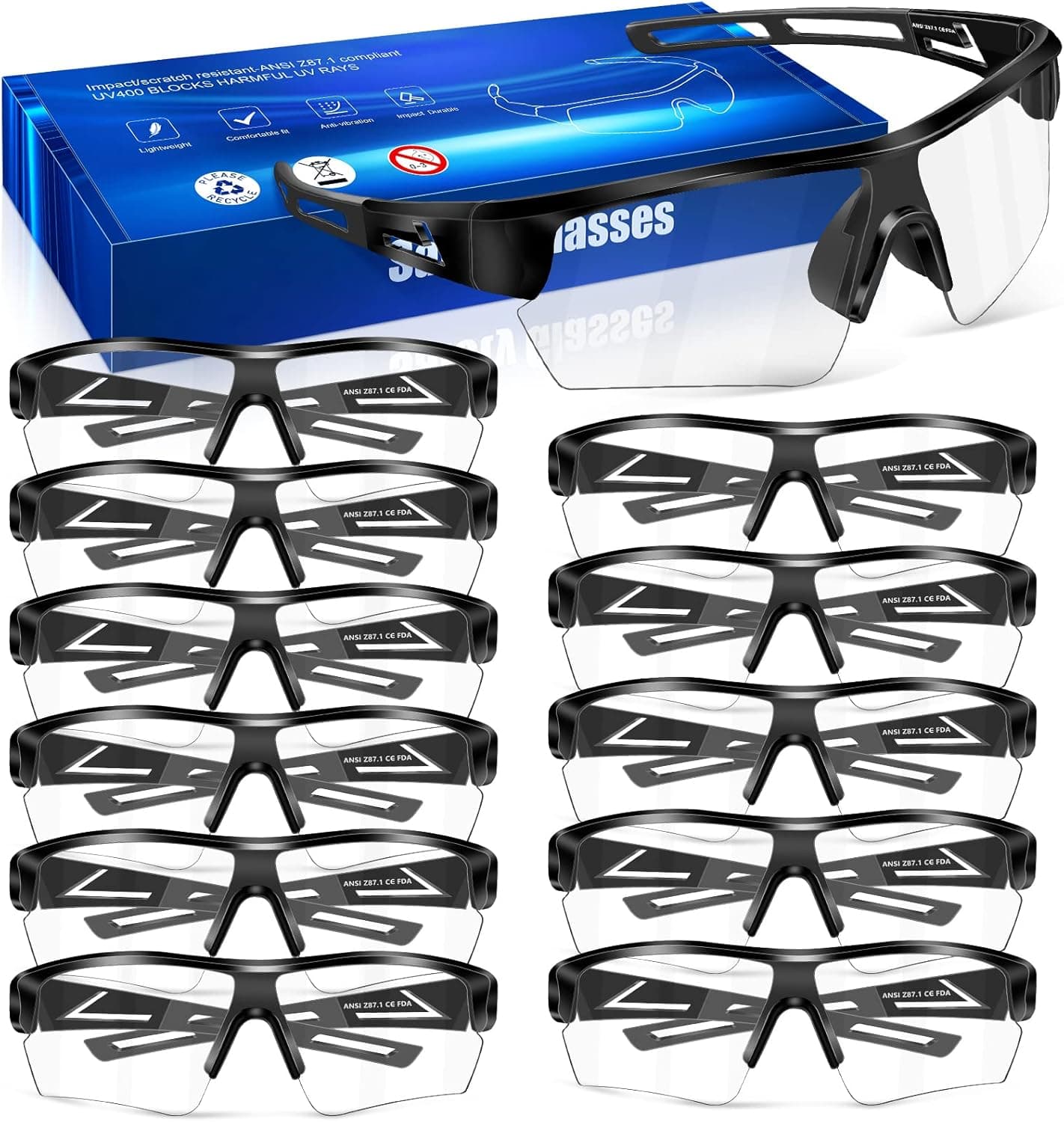 Pokiiulk Safety Glasses for Men Women, Saftey Glasses ANSI Z87.1+ UV Protection Impact Resistant Protective Eyewear