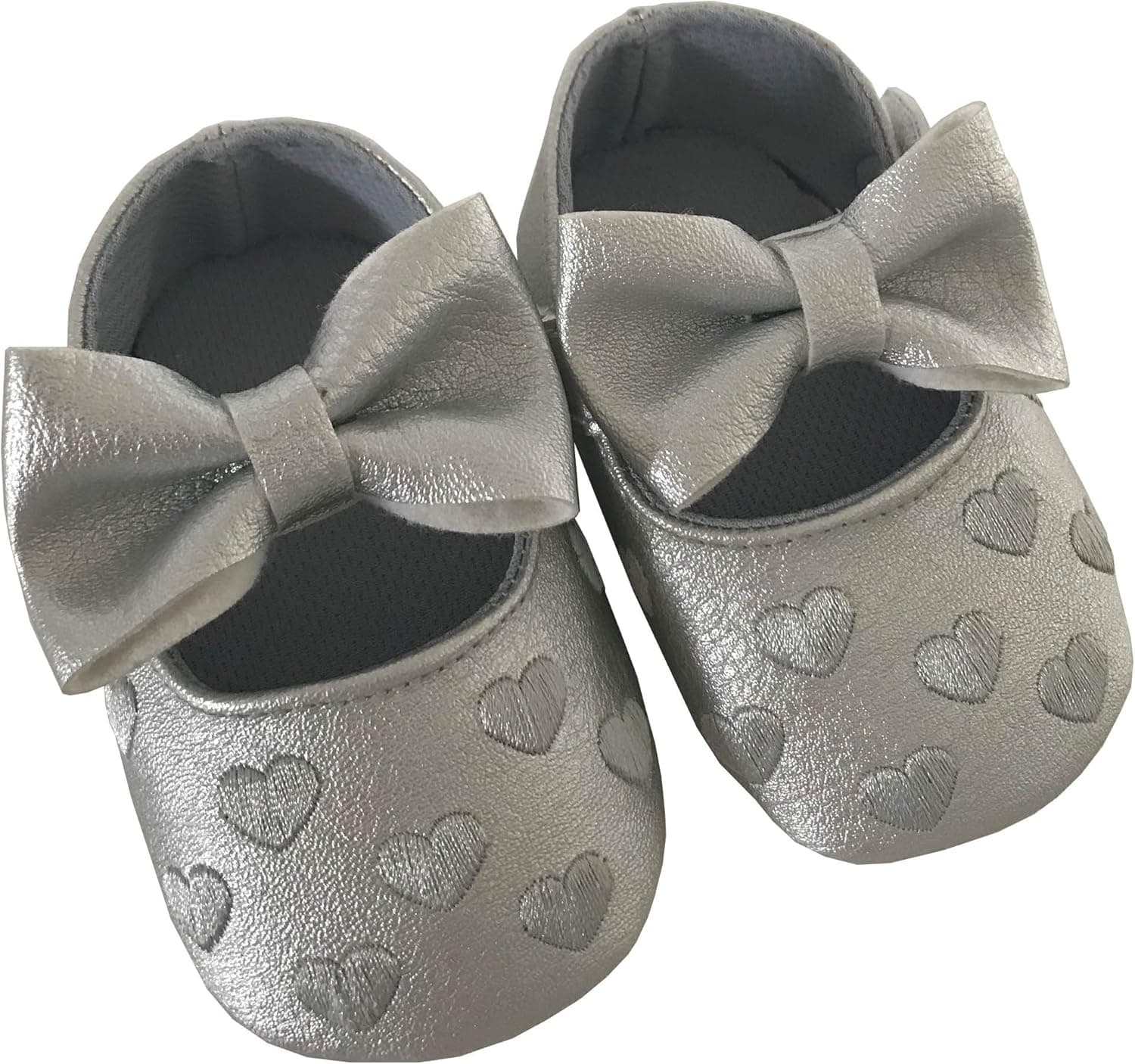 SweetD Baby Leather Baby Shoes with Bow Toddler Shoes with Bow Infant Shoes for Girls (0-6MONTH 11.5CM/4.5INCH, Silver)