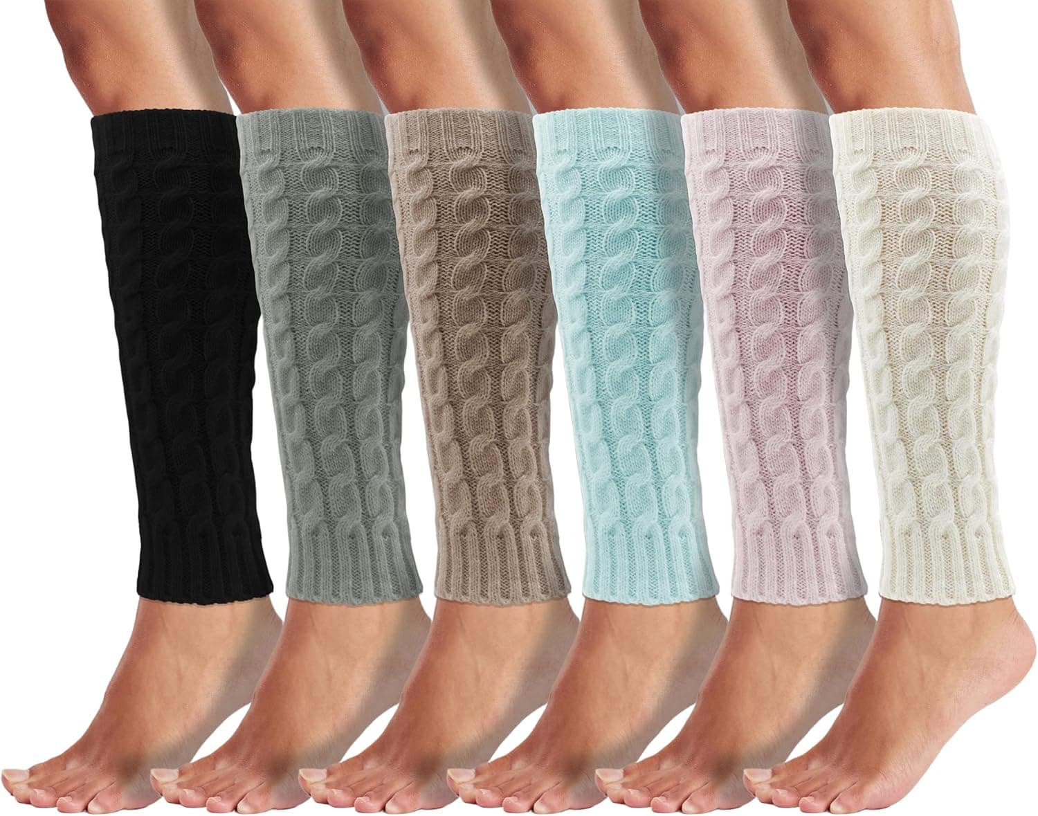 Leg Warmers for Women, 6 Pairs Knee High Cable Knit Warm Thermal Acrylic Winter Sleeve