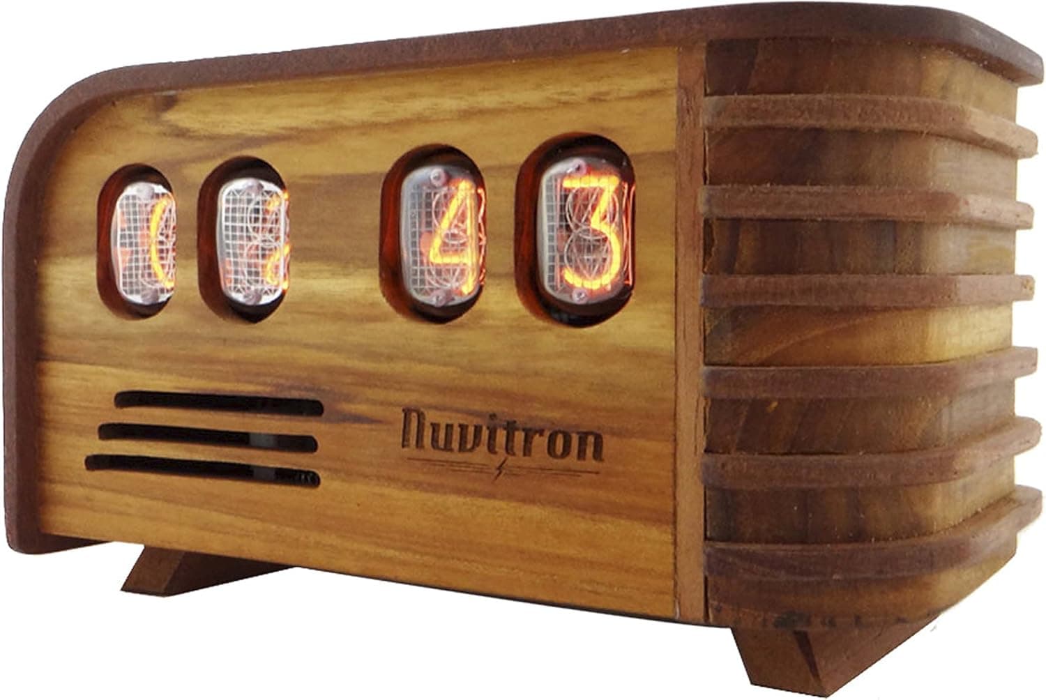 Nuvitron Vintage Nixie Tube Clock - Art Deco Design with IN12 Nixie Tubes - Handcrafted Wooden Enclosure - Unique Gifts for Men who Have Everything - Current Model 2018 Includes Alarm Function, LEDs