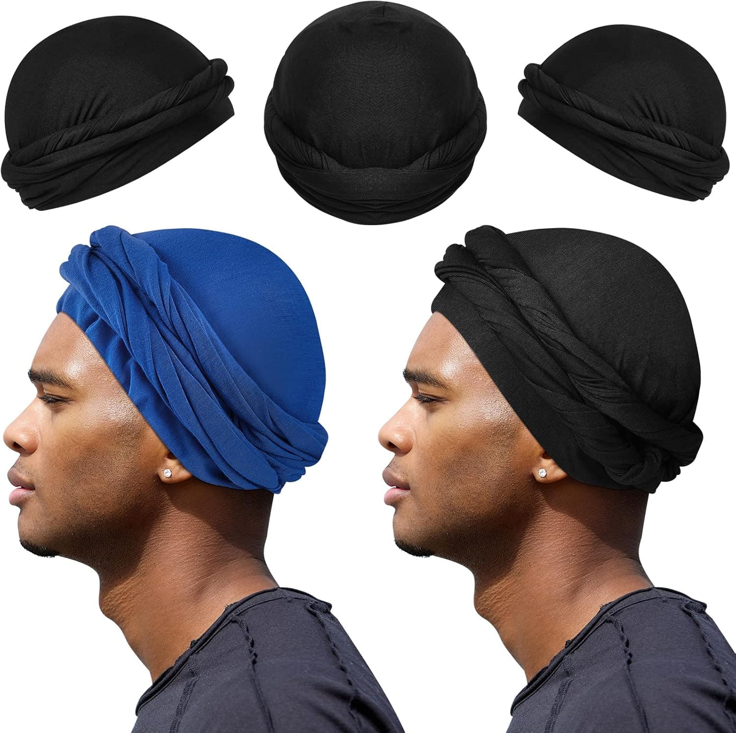 2 Pcs Turban for Men Turban Vintage Twist Head Wraps for Men Stretch Satin Turban Scarf Tie Headwraps for Hair