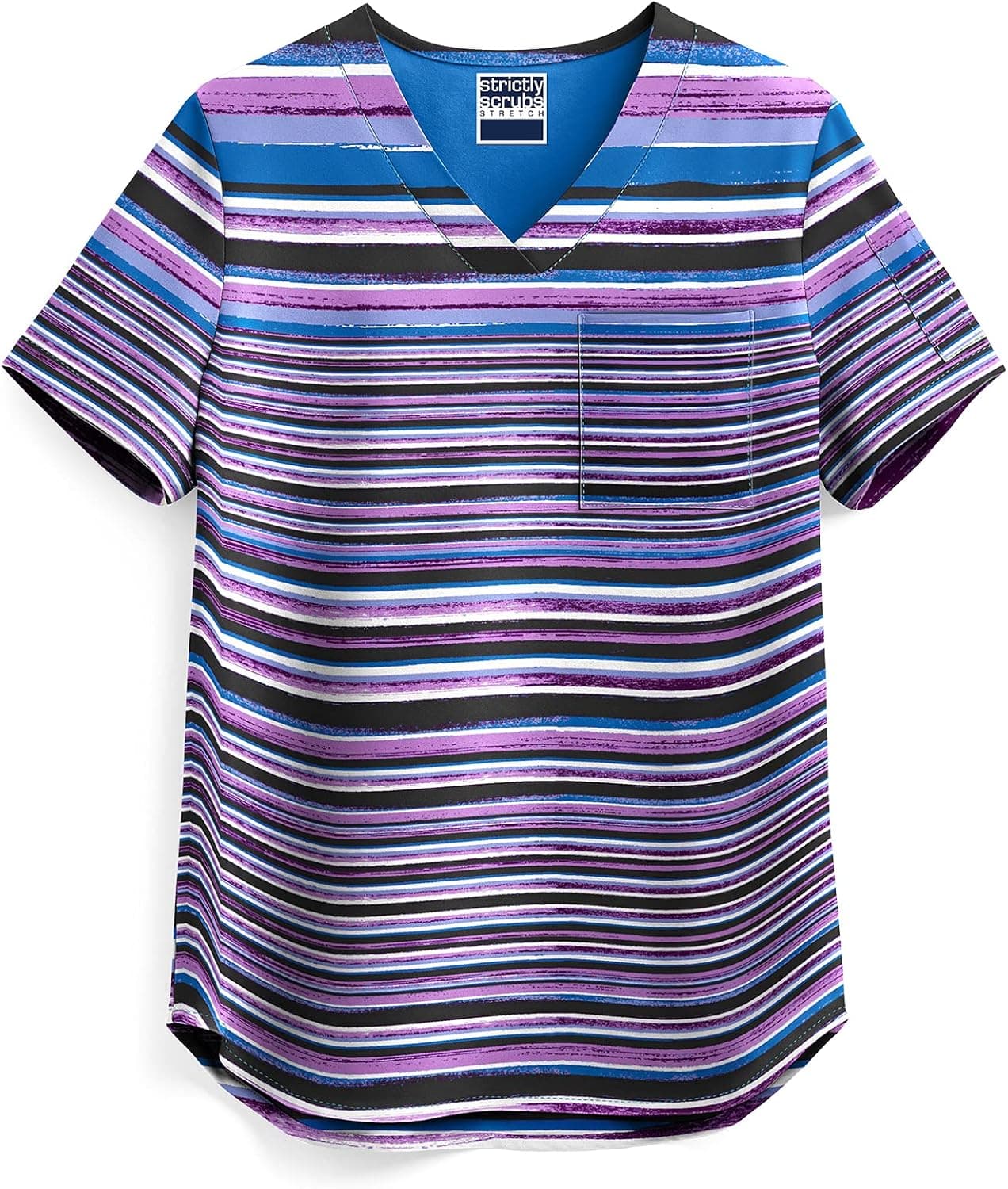 Strictly Scrubs Women's Amethyst Watercolor Stripes Print Stretch Scrub Top – V-Neck Tuck-in Medical Scrub Top (Medium)