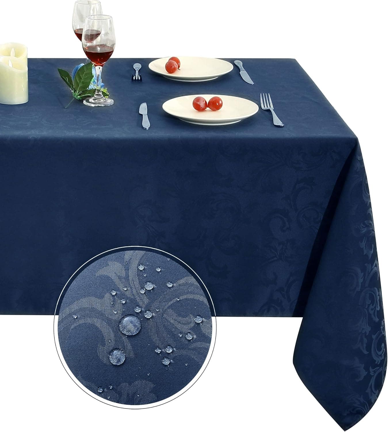 Obstal 210GSM Rectangle Table Cloth, Water Resistance Microfiber Tablecloth, Decorative Fabric Table Cover for Outdoor and Indoor Use (Navy Blue,60 x 102 Inch)