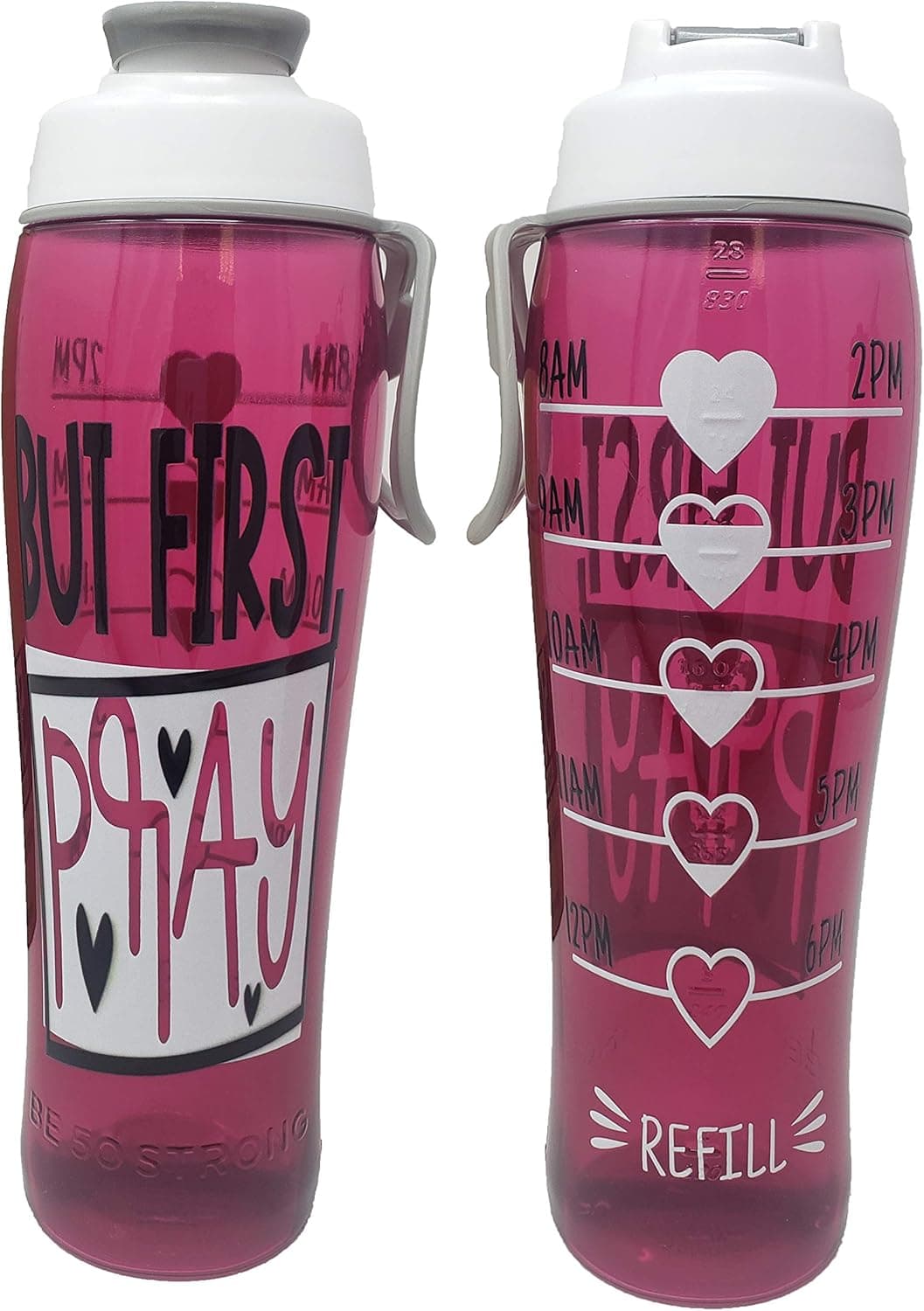 BPA Free Reusable Water Bottle with Time Marker - Motivational Fitness Bottles - Hours Marked - Drink More Water Daily - Tracker Helps You Drink Water All Day -Made in USA (But First Pray, 30 oz.)
