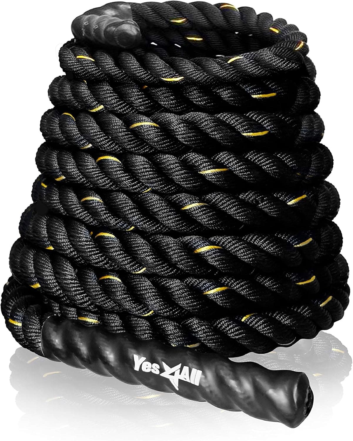 Yes4All Battle Rope 1.5/2 Inch Diameter Poly Dacron 30, 40, 50 Ft Length, Workout Ropes for Core Strength, Home Gym & Outdoor Workouts
