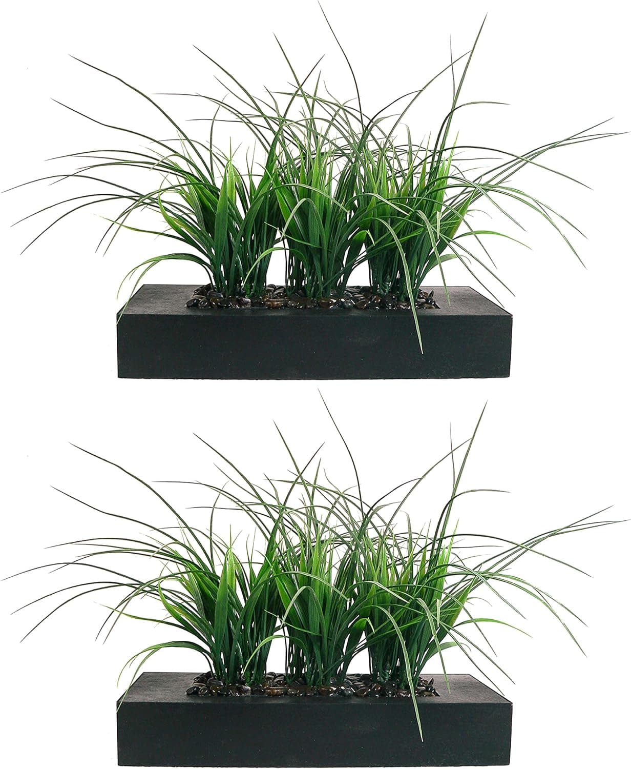Vintage Home 2-Pack Artificial Faux Lifelike Plastic Fake 14" Tall Green Grass in Black Planter (2)