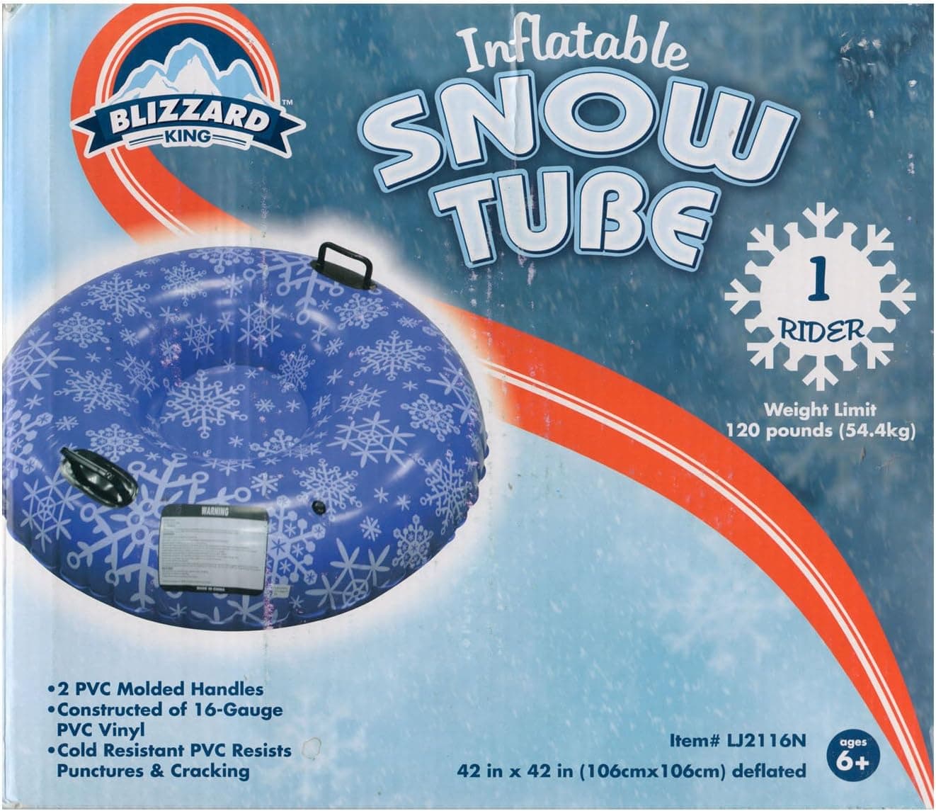 Blizzard King Inflatable Snow Tube Sled Blue Snowflakes 42 Inch