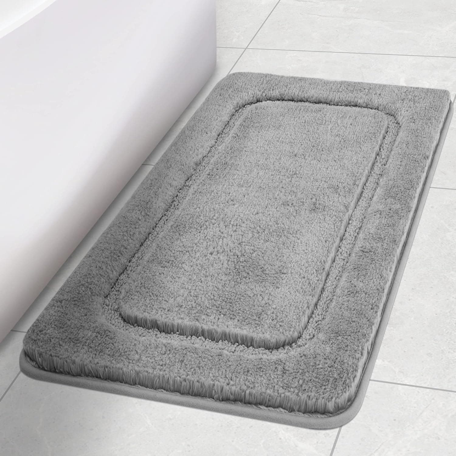 SMARTAKE Bathroom Rug Mat, 24 x 36 Inches, Non-Slip Bath Floor Mat, Thick Bathroom Rugs, Water Absorbent Ultra Soft Shower Carpet Rug, Machine Washable, for Bathroom, Tub, Shower (Grey)