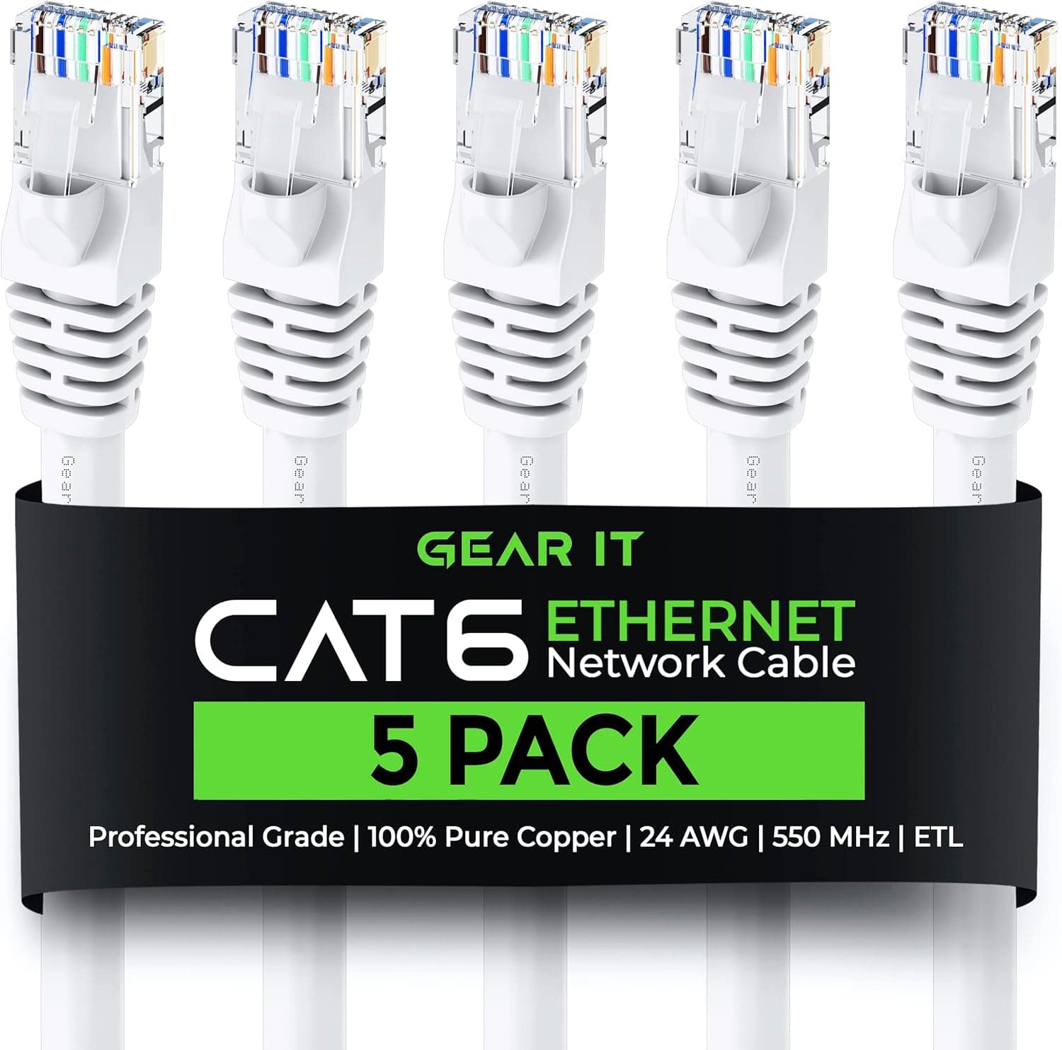 GearIT 5-Pack, Cat 6 Ethernet Cable Cat6 Snagless Patch 3 Feet - Snagless RJ45 Computer LAN Network Cord, White - Compatible with 5 Port Switch POE 5port Gigabit