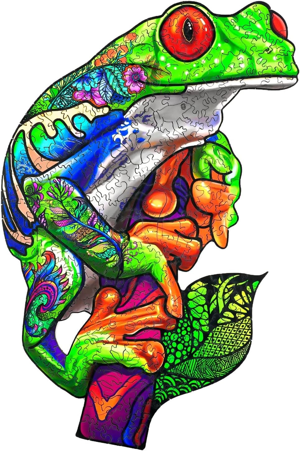 Woodemon Wooden Jigsaw Puzzles, Tree Frog Wooden Puzzles for Adults, Unique Shaped Animal Wood Puzzles, Wooden Animal Puzzles for Adults Kids with Wood Gift Box, 16.4 x 11 Inches, 303pcs Large