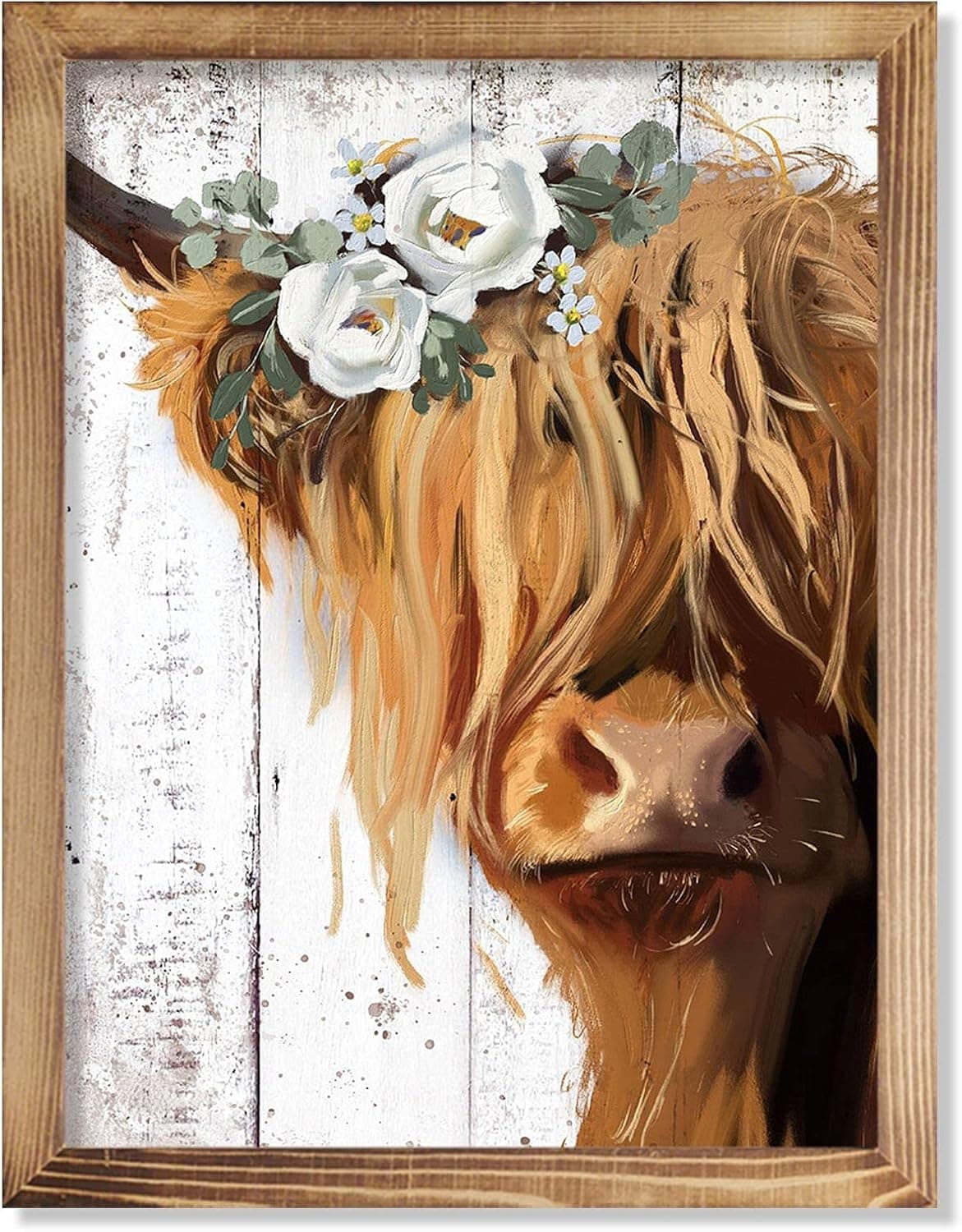 Highland Cow Farmhouse Wall Decor Picture Frame Painting Rustic Art Print for Home Living Bathroom Decoration