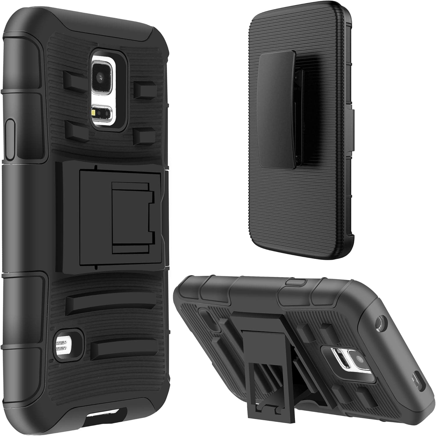 S5 MINI Case, E LV Samsung Galaxy S5 MINI Holster Case Cover Hybrid Full-body Protective with Shock-Absorption / Impact Resistant Bumper Kickstand and Belt Swivel Clip for Samsung Galaxy S5 MINI SM-G801 - BLACK