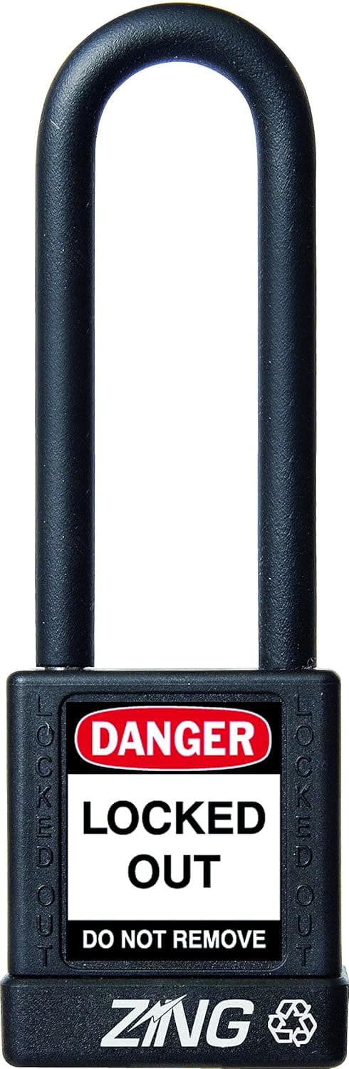 ZING 7053 RecycLock Safety Padlock, Keyed Alike, 3" Shackle, 1-3/4" Body, Black