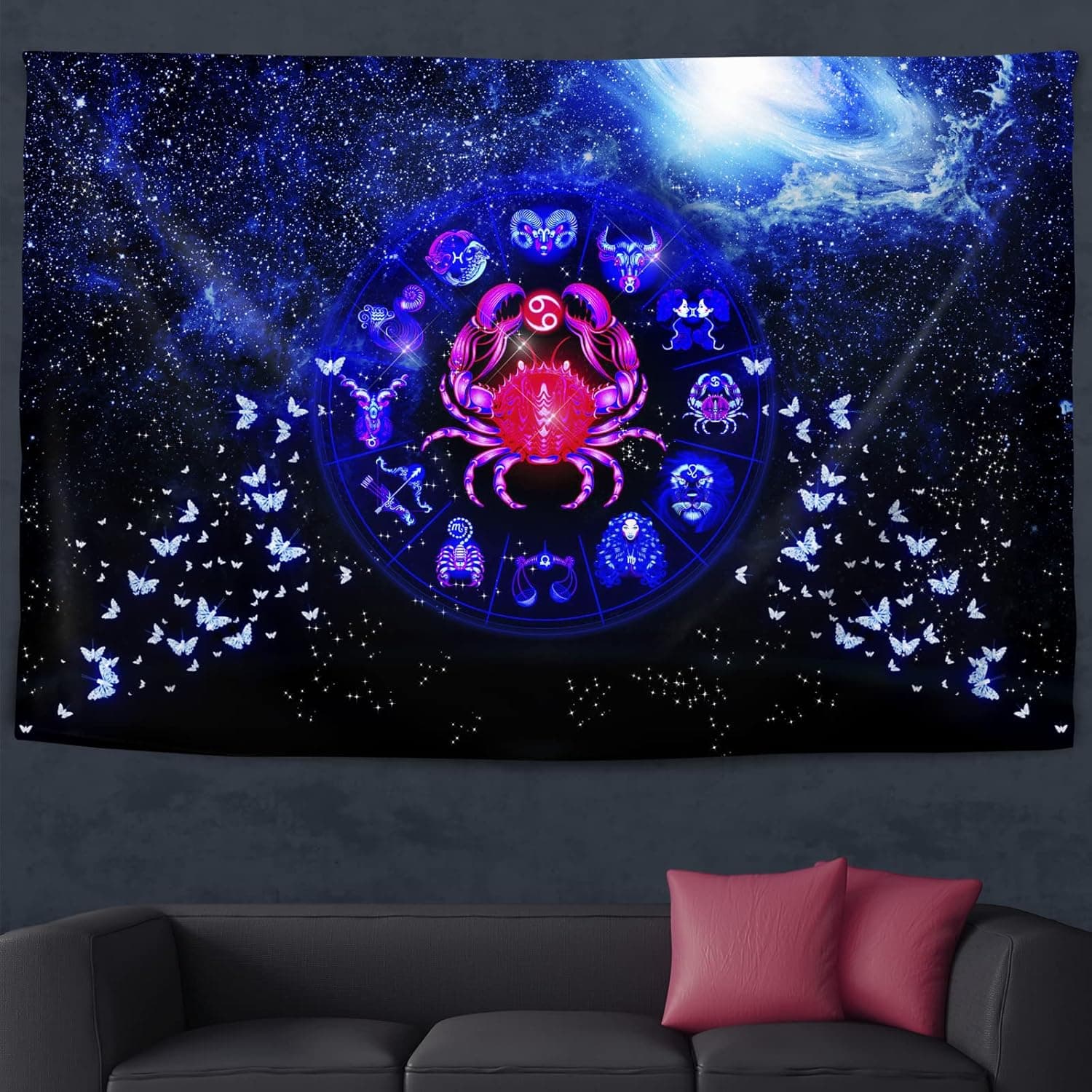 Yuvinw Cancer Zodiac Constellation Tapestry Wall Hanging Cancer Wall Blanket For Bedroom College Decor Home Decorations 60" X 40"
