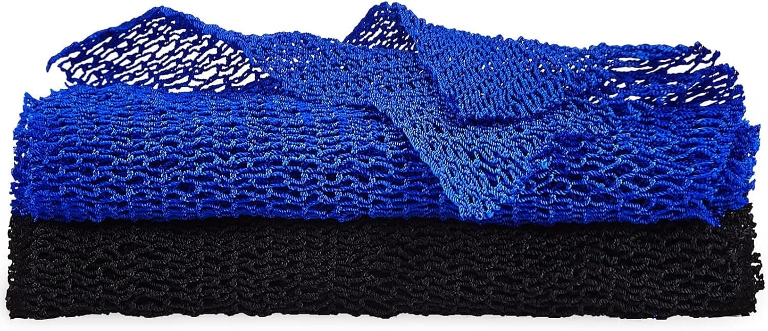 2 Pieces African Net Sponge Exfoliating Net African Body Scrubber Bath Rag Washcloth Towel Shower Body Back Scrubber Skin Smoother for Daily Use or Stocking Stuffer (Blue, Black)