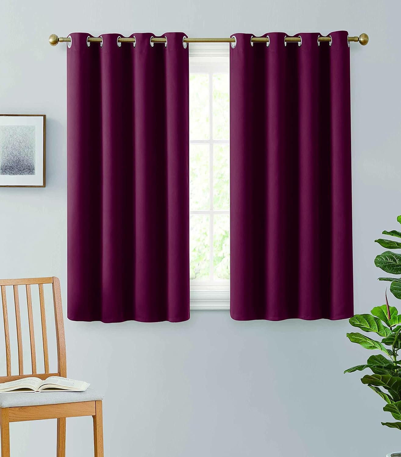 Jenin 2pc Grommet Thermal Insulated Room Darkening Bedroom and Living Room Curtain Window Treatment Blackout Curtains Energy Saving Panel -Burgundy 54 inch 2PC 52Wx54L